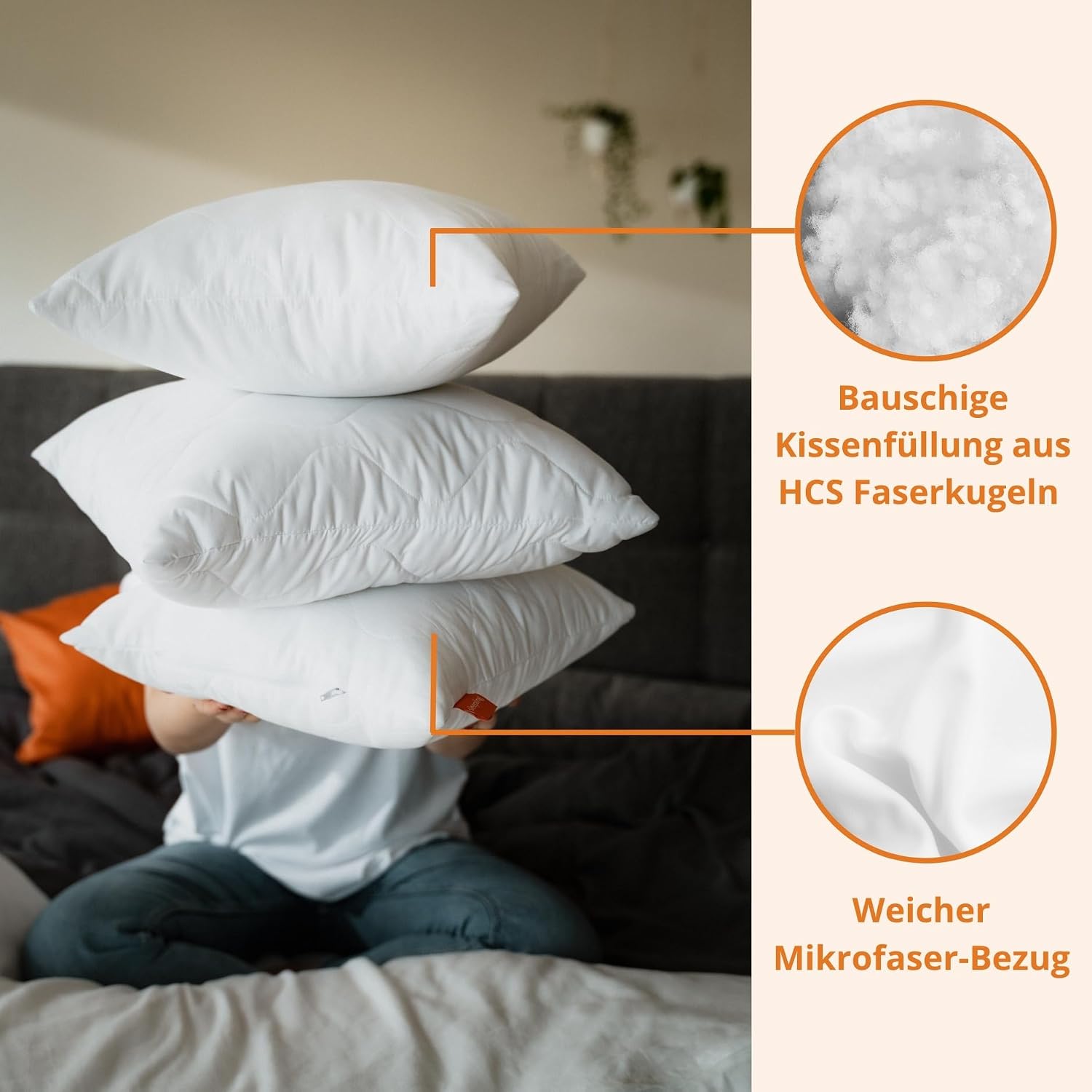 Detalle 2 de sleepling Kopfkissen 40 x 80 cm 2er Set – Allergikerkissen