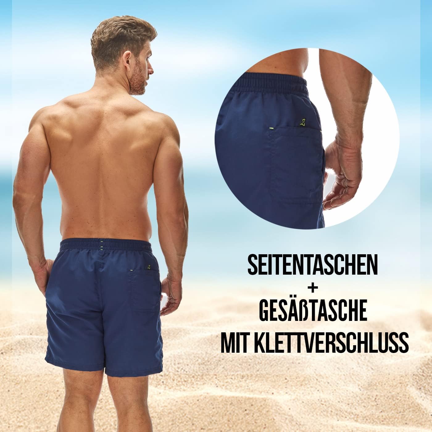 Detalle 2 de Zagano Adam Lipski Badehose Herren schnelltrocknend (Boardshorts-Style) mit Kordelzug – S bis 6XL