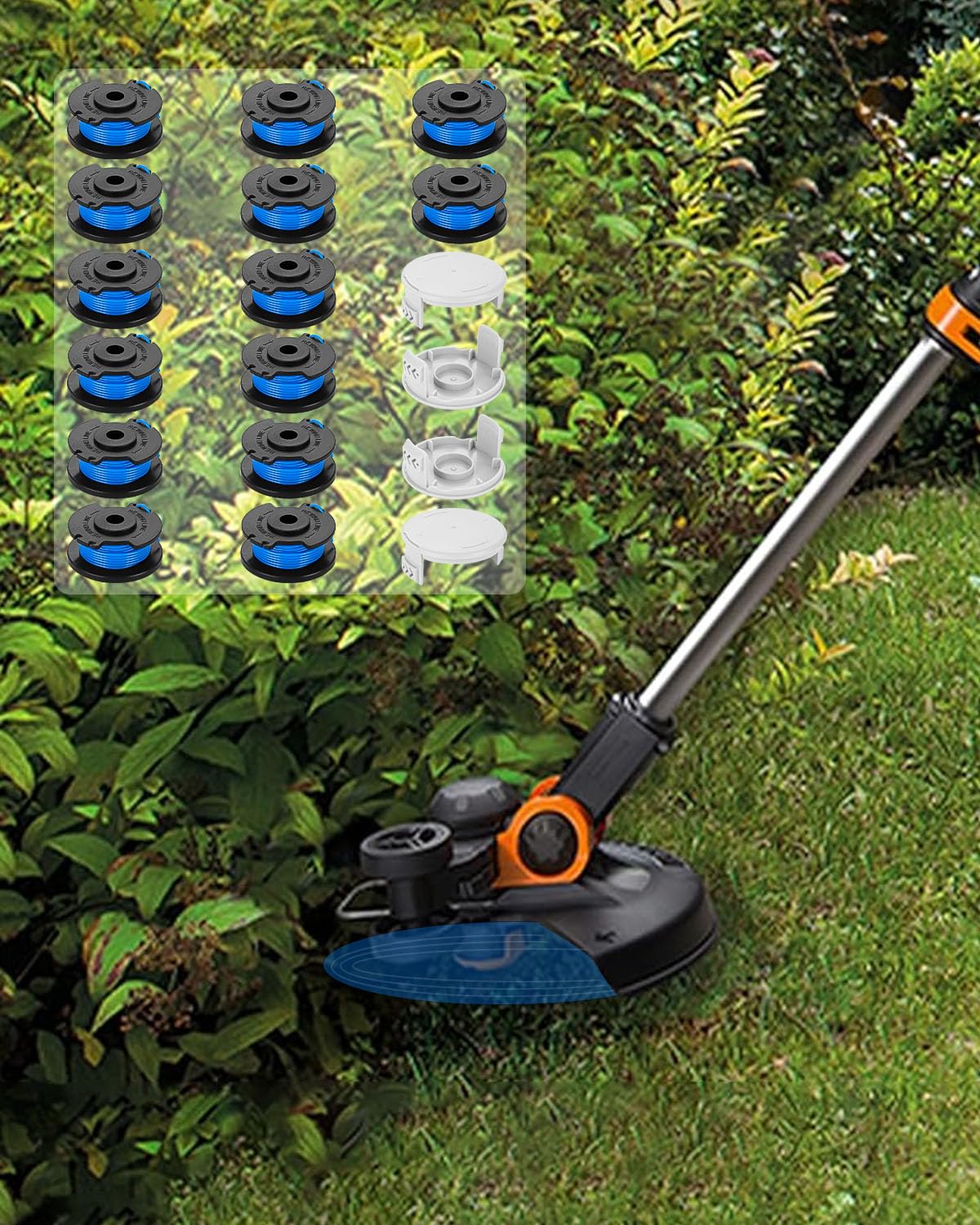 Detalle de Kixolo 18 Pack Bobina grastrimmerspoelen van nylon met 14 spoelen en 4 kappen