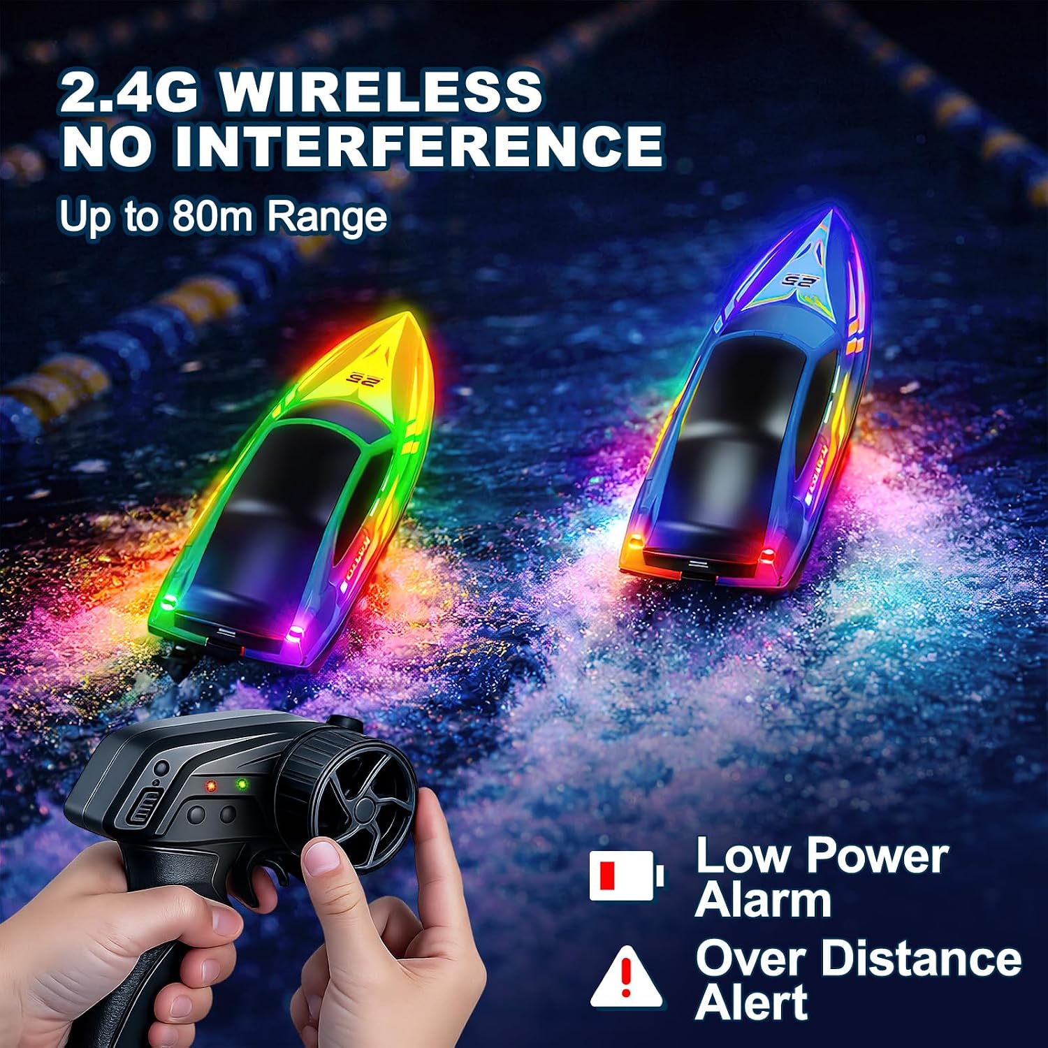 Thumbnail 5 de Ferngesteuertes Boot mit LED-Beleuchtung Blau – 2 Akkus, 7 Lichtmodi, 2,4 GHz, bis 15 km/h