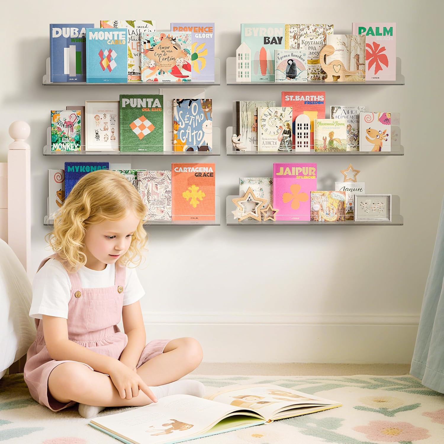 Thumbnail 1 de upsimples 6 Pack Acrylic Shelves for Wall Storage — 15 x 4 inches, Clear Floating Shelves