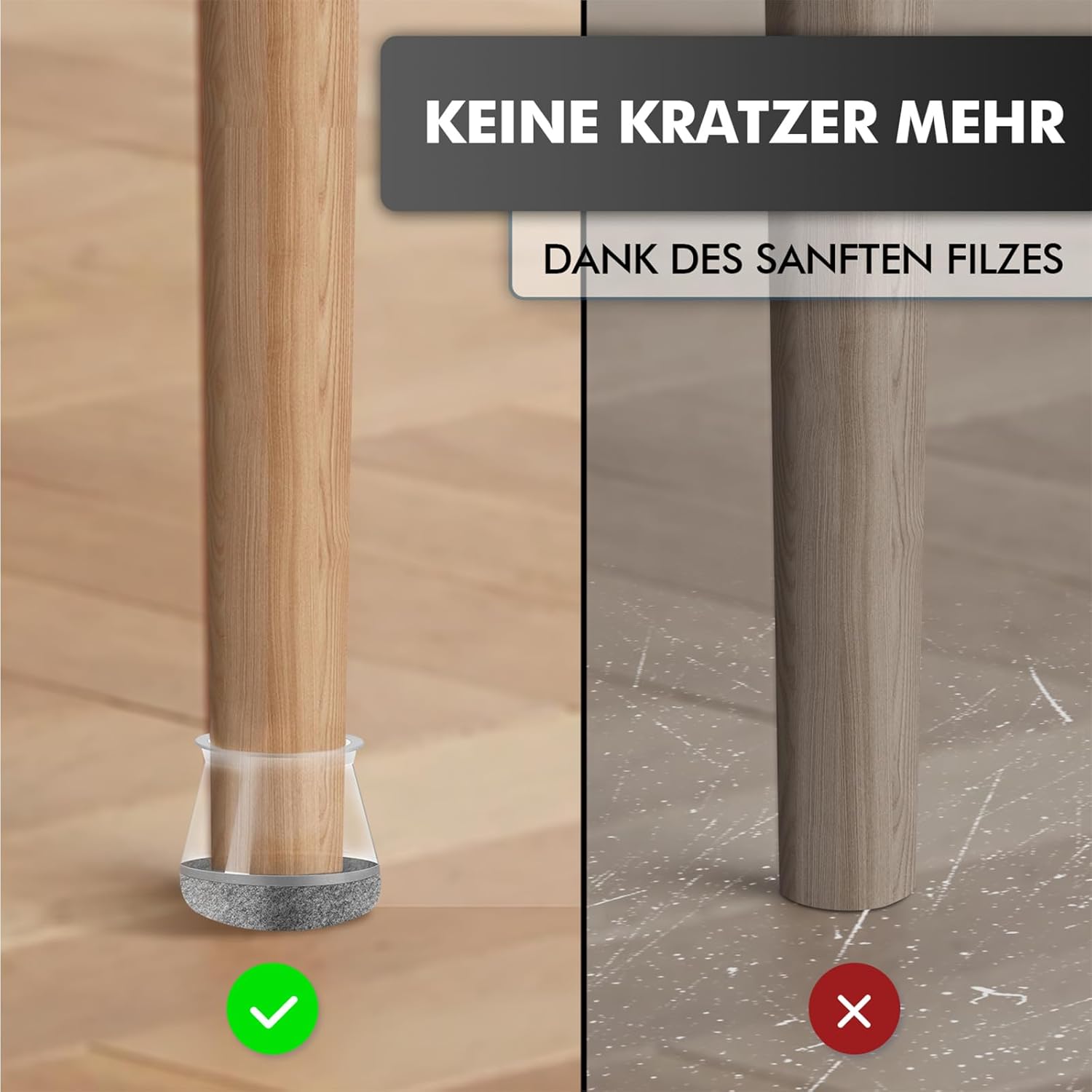 Thumbnail 3 de shinfly Stuhlbeinkappen Rund (24 Stück) – Filzgleiter mit Silikonfit für Stuhlbeine 14–20 mm