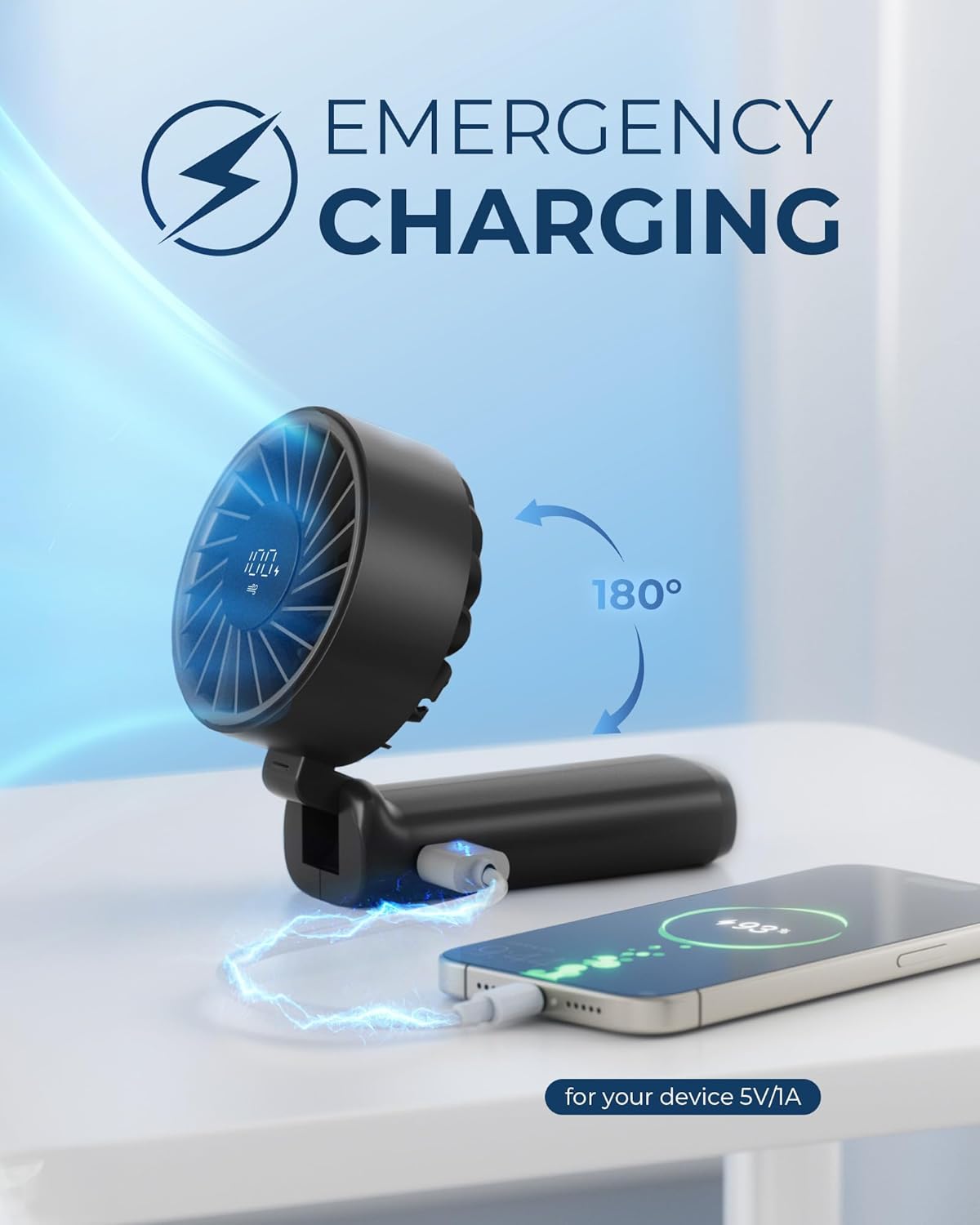 Thumbnail 3 de Peiyuu Handheld Fan: Portable 4000mAh, 6-Speed, 180° Foldable Mini Fan for Home, Office, Travel
