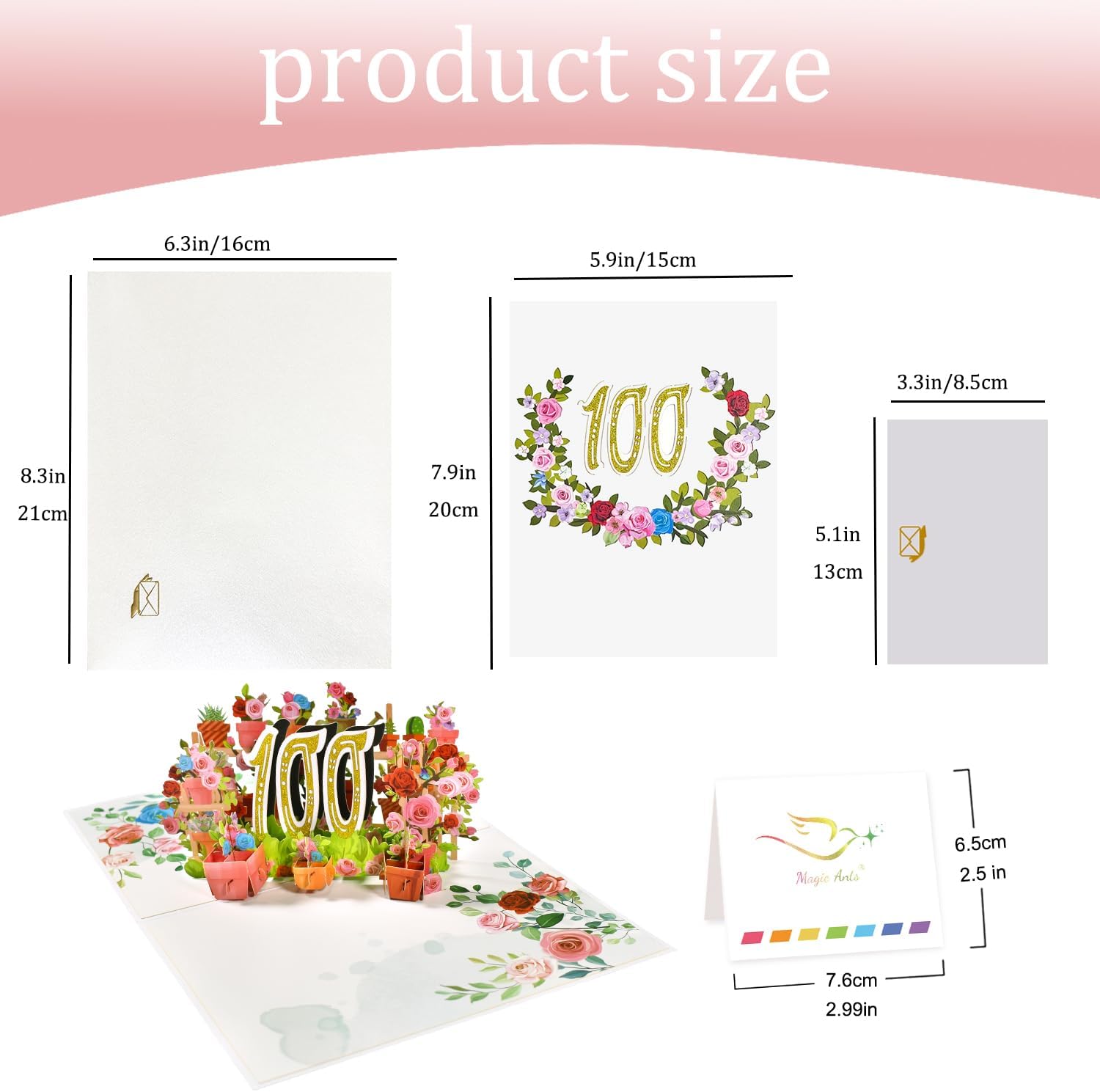 Thumbnail 6 de 100th Flower Birthday Pop Up Card for Women – Elegant 3D Garden Scene