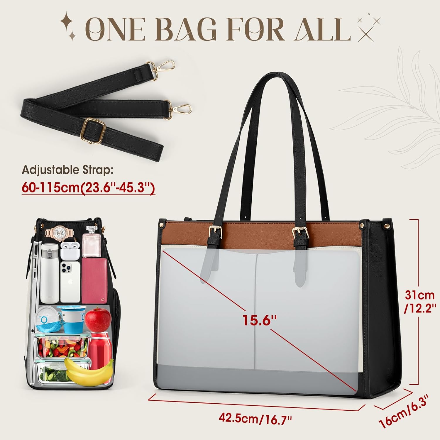 Thumbnail 4 de RAINSMORE Sac cabas femme grand format avec compartiment isotherme (ordinateur 15,6 pouces)