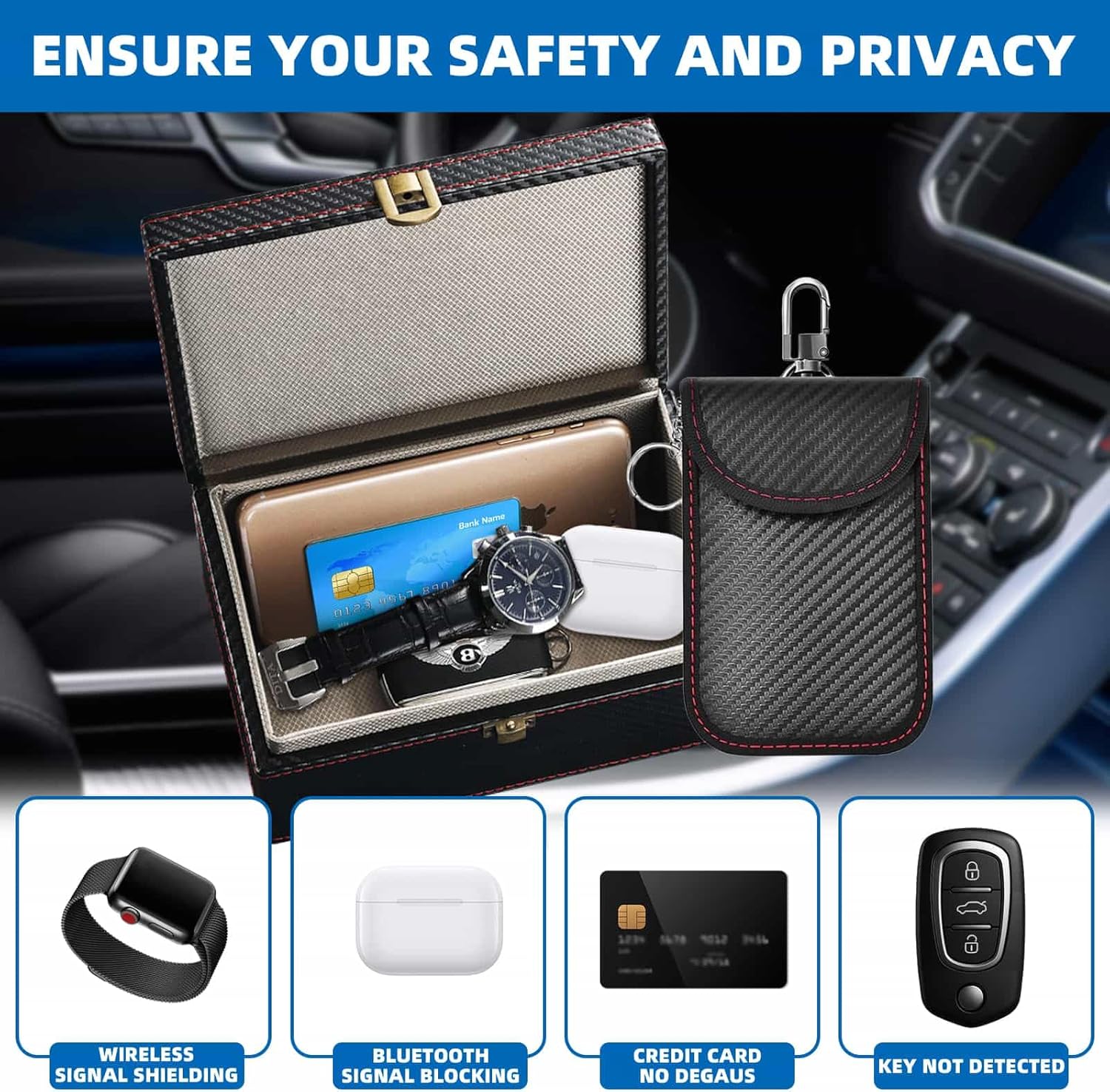 Thumbnail 5 de DYUEE Faraday Box for Car Keys (19x12x9cm) + Faraday Pouch, RFID Signal Blocker for Key Fobs (Large)