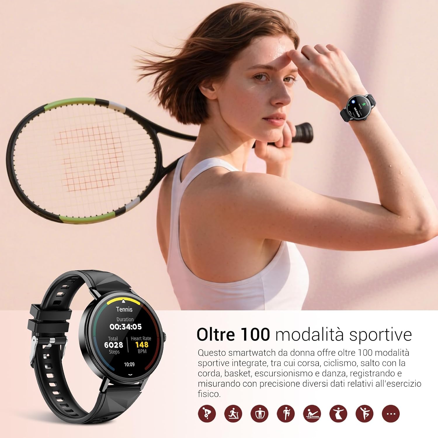 Thumbnail 3 de Blackview Smartwatch Donna: Orologio Fitness con Chiamate Bluetooth, 1.26'' HD e 110+ Modalità Sport