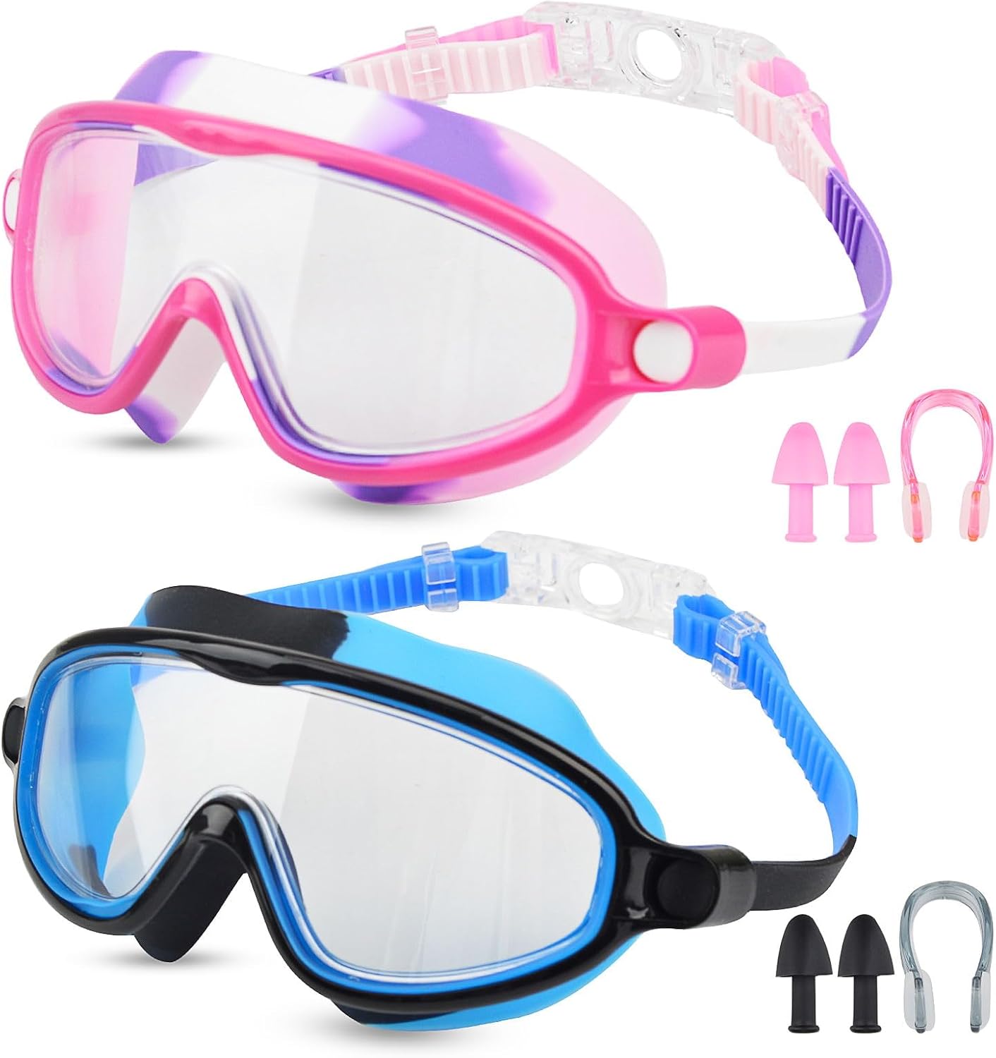 Detalle de Moseem Schwimmbrille Kinder – 2er-Set, UV-Schutz, Anti-Nebel, verstellbare Silikon-Schwimmbrille für Kinder (3–15 Jahre)
