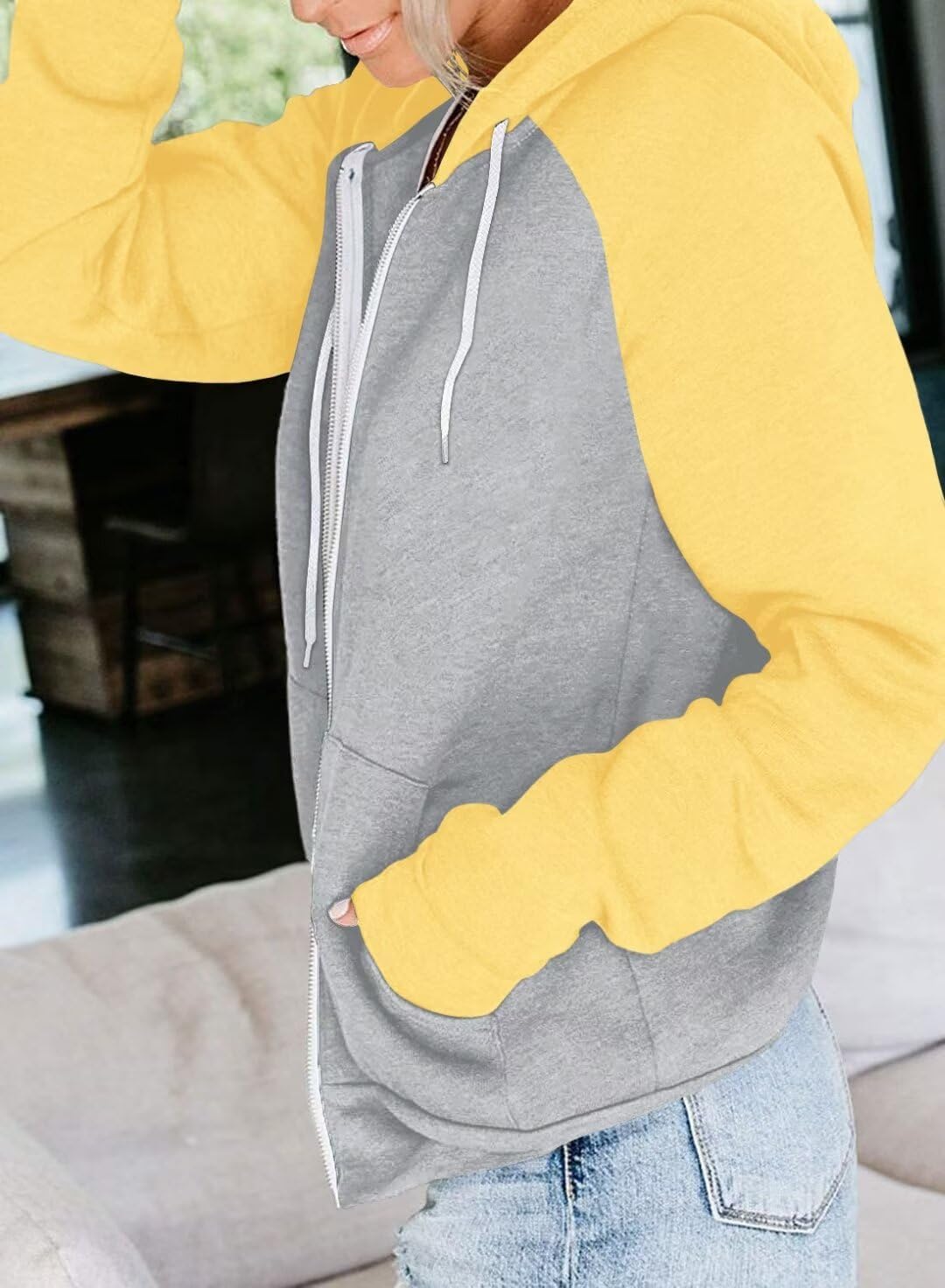 Thumbnail 1 de LACOZY Women’s Zip-Up Long Sleeve Colour Block Hoodie Jacket with Pocket