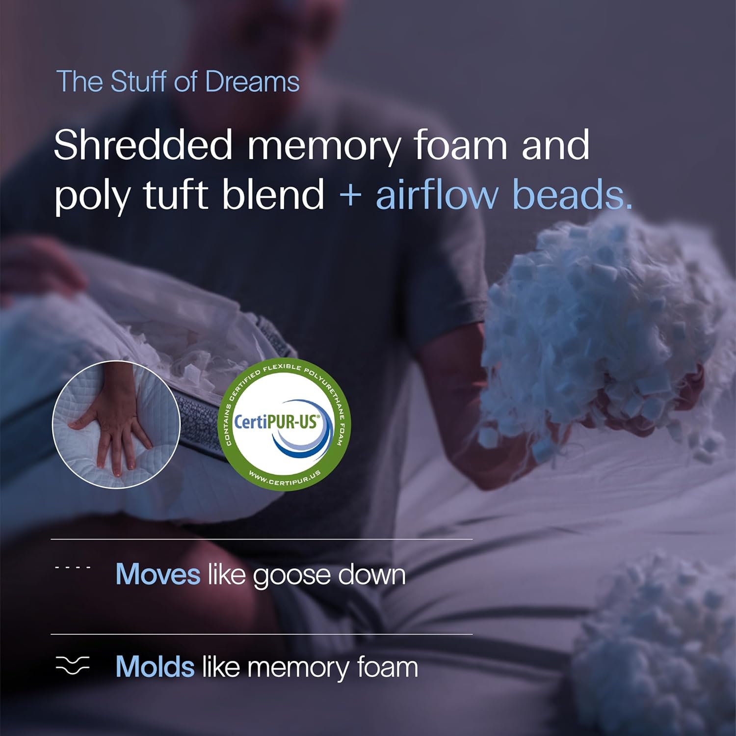 Thumbnail 2 de DreamyBlue Gusseted Sapphire Pillow (King) — Adjustable Loft Shredded Memory Foam with Airflow Beads