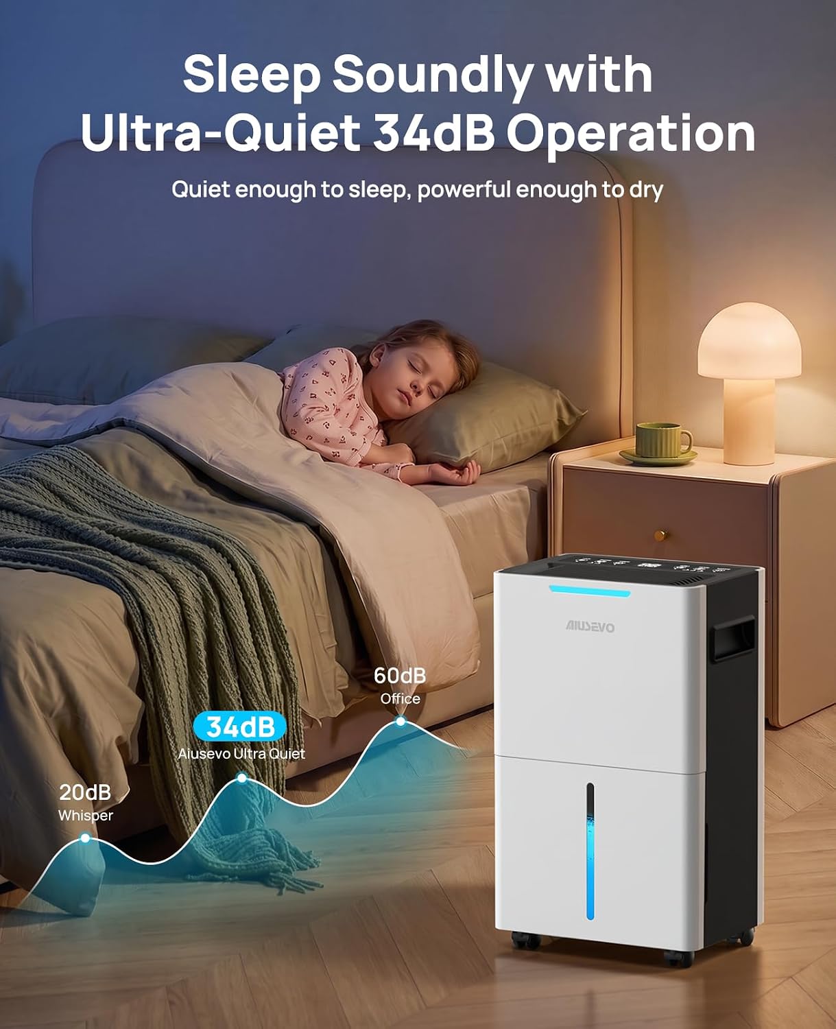 Detalle 2 de Aiusevo AS280-W 21-Pint Dehumidifier with Drain Hose, 3 Modes