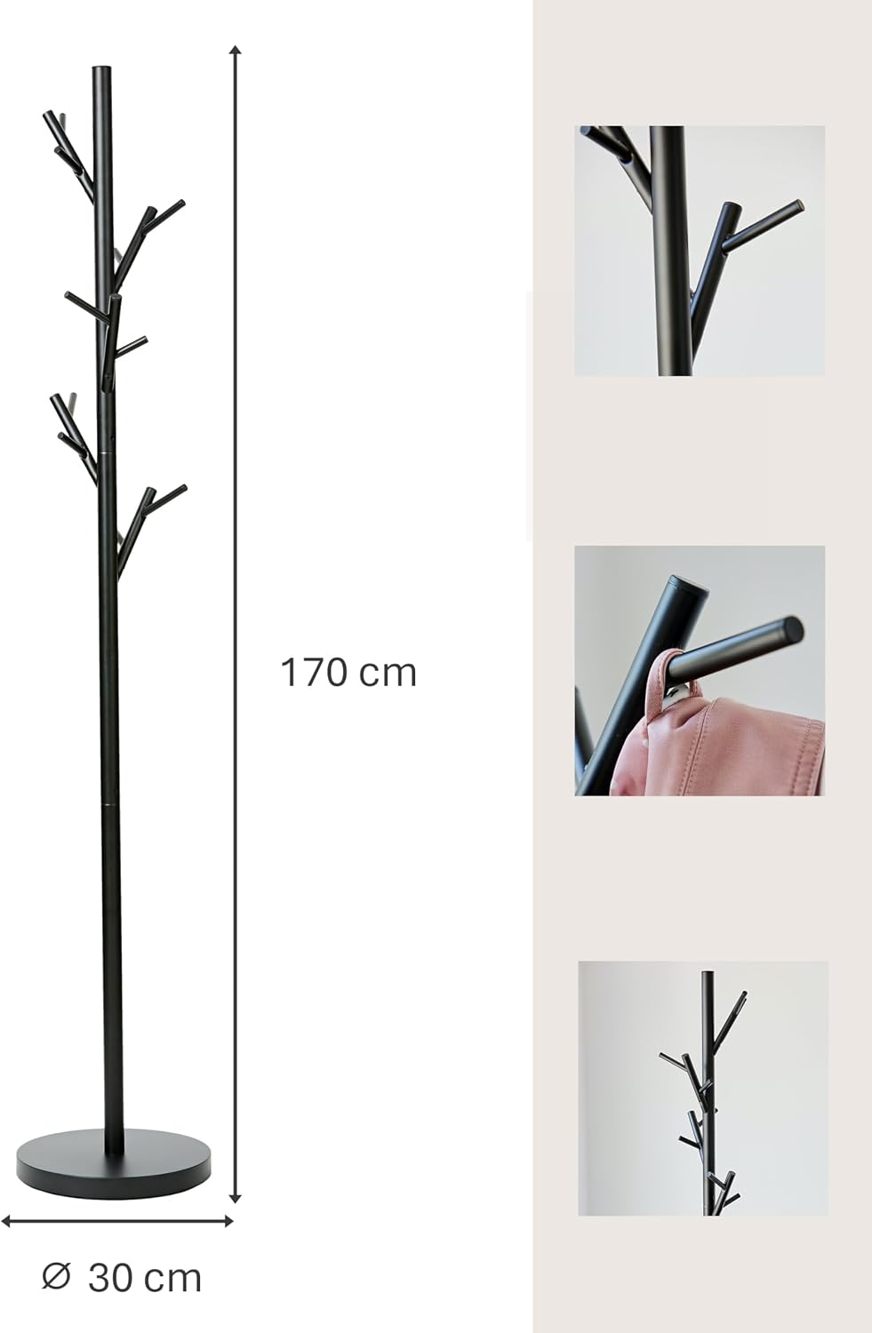 Detalle de LOVE !T STORE !T Loft Metal Coat Stand, 170 cm, Matt Black, 15 Hooks