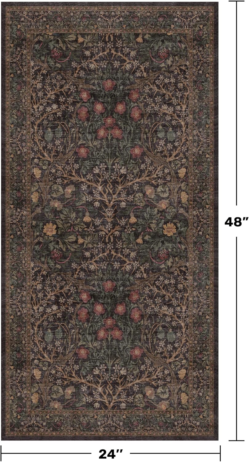 Thumbnail 1 de Hazo Haus RUG 002 Dark Brown 2' x 4' Washable Low-Pile Floral Runner