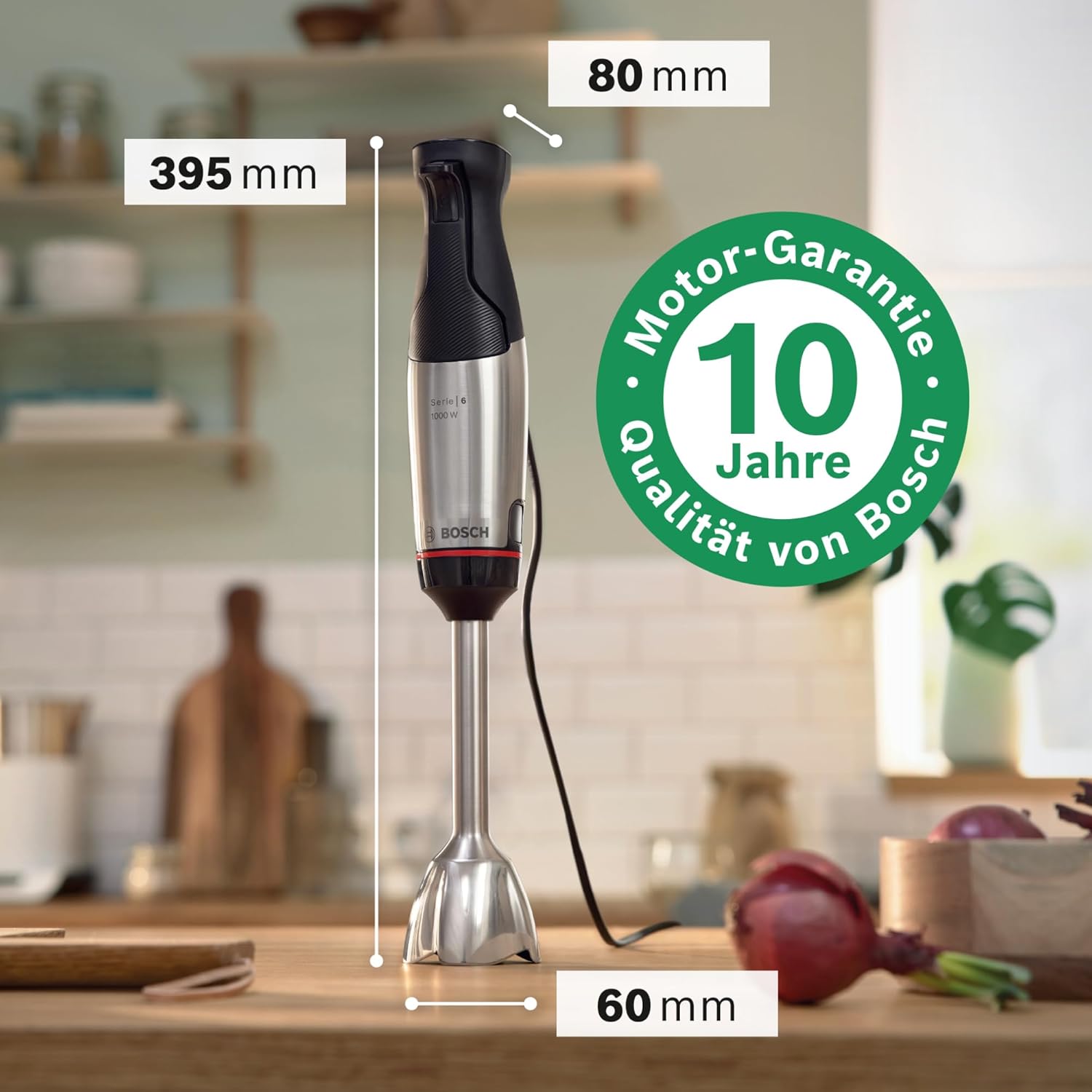 Detalle 2 de Bosch Stabmixer ErgoMaster Serie 6 MSM6M673 (1.000 W) – einhändig, 4 Edelstahl-Klingen, Keramik-Kupplung