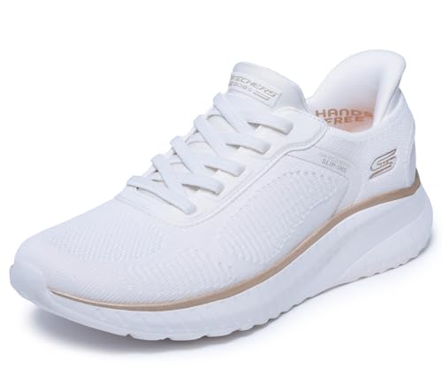 Detalle de Skechers Damen Bobs Squad Chaos Current Muse Slip-In Turnschuhe White/Gold Textile, 39 EU