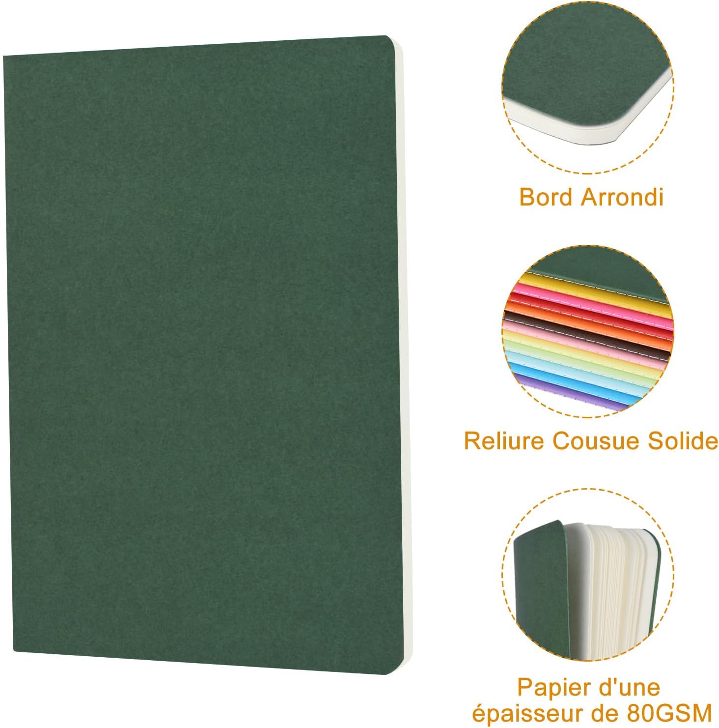 Detalle de ZCZN A5 Cahiers Vierges Couverture Colorée — 24 Blocs, 60 pages par bloc, 12 couleurs