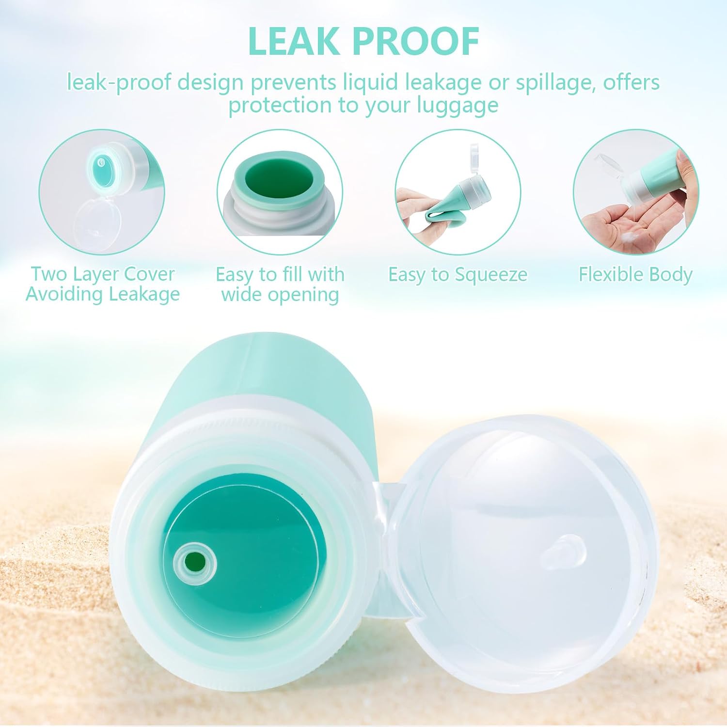 Detalle de XMOSNZ 3oz Silicone Travel Bottles 4-Pack: Refillable, BPA-Free and TSA-Approved