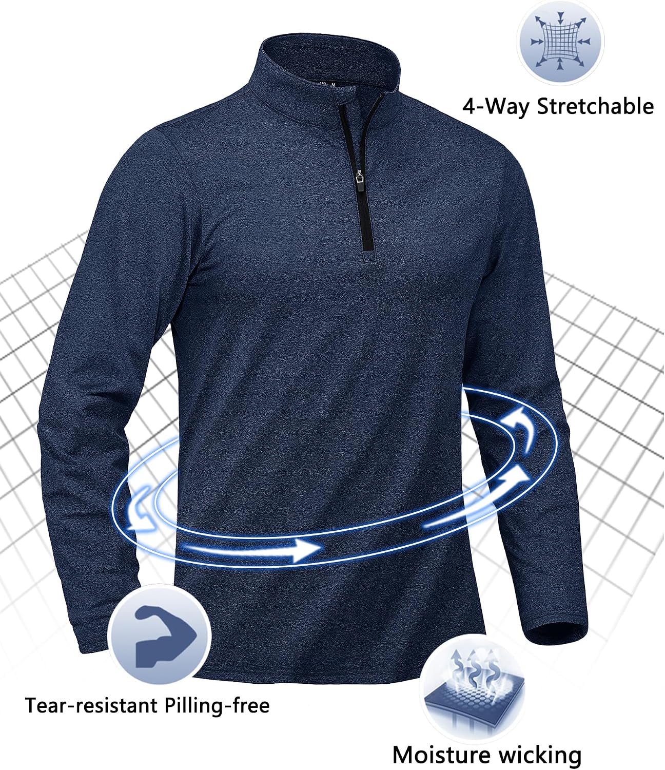 Detalle de KEFITEVD Herren 1/4-Zip Fleece Pullover – Langarm Funktionsshirt zum Wandern, Radfahren & Sport