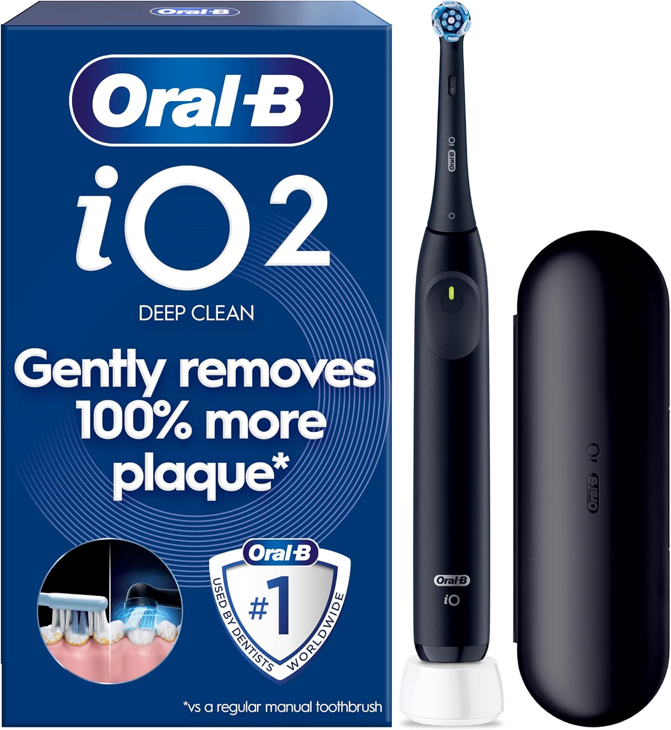 Detalle de Oral-B iO2 Night Black electric toothbrush with 1 brush head and travel case (Designed by Braun)