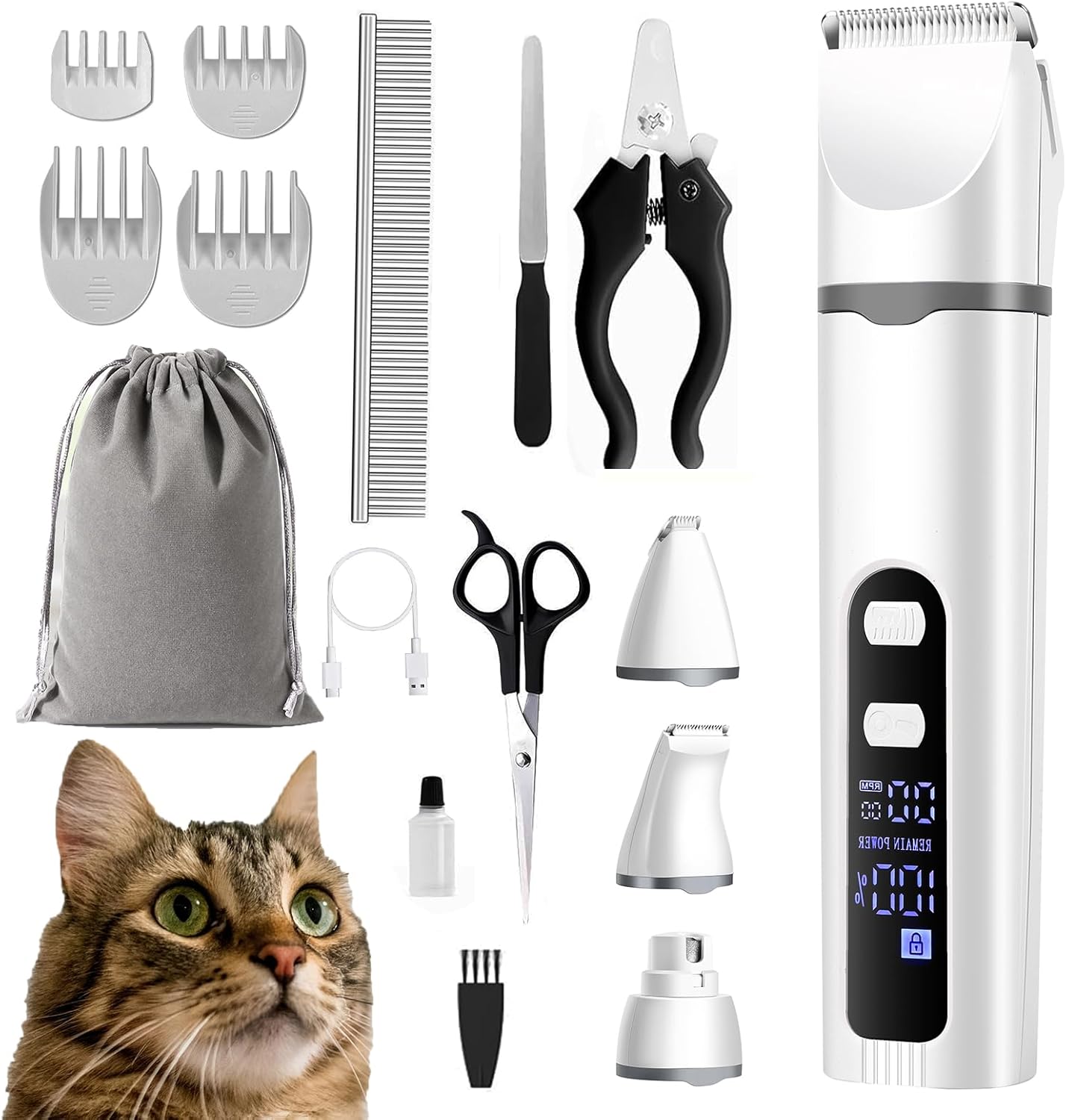 BreeyPaws 4 in 1 Cat Clippers Paw Trimmer Grooming Kit: 4 Attachments for Smoother, Quieter Pet Grooming