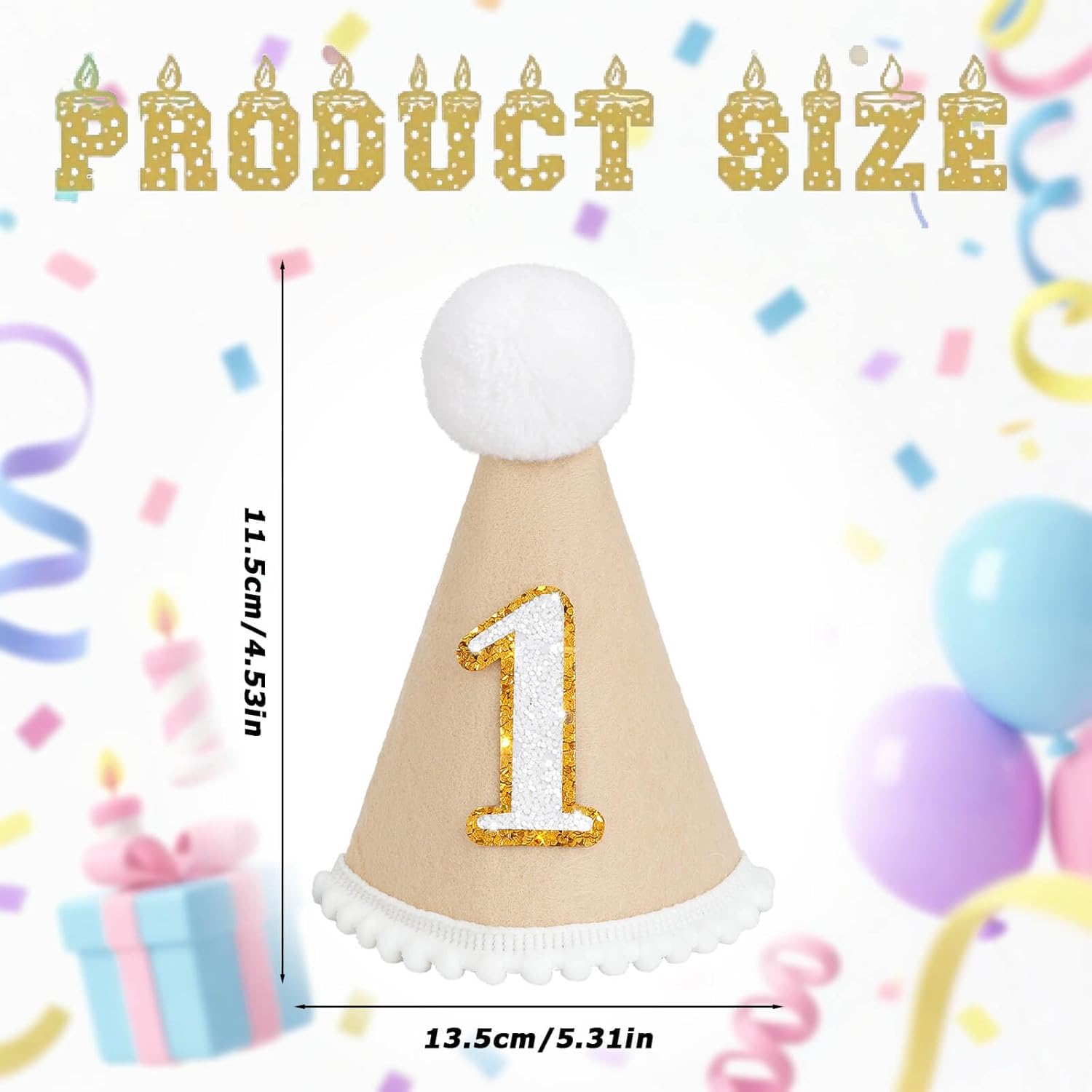 Thumbnail 4 de DRESHOW 1st Birthday Baby Party Hat – Cone Hat with Pom Poms for Cake Smash and Photo Props