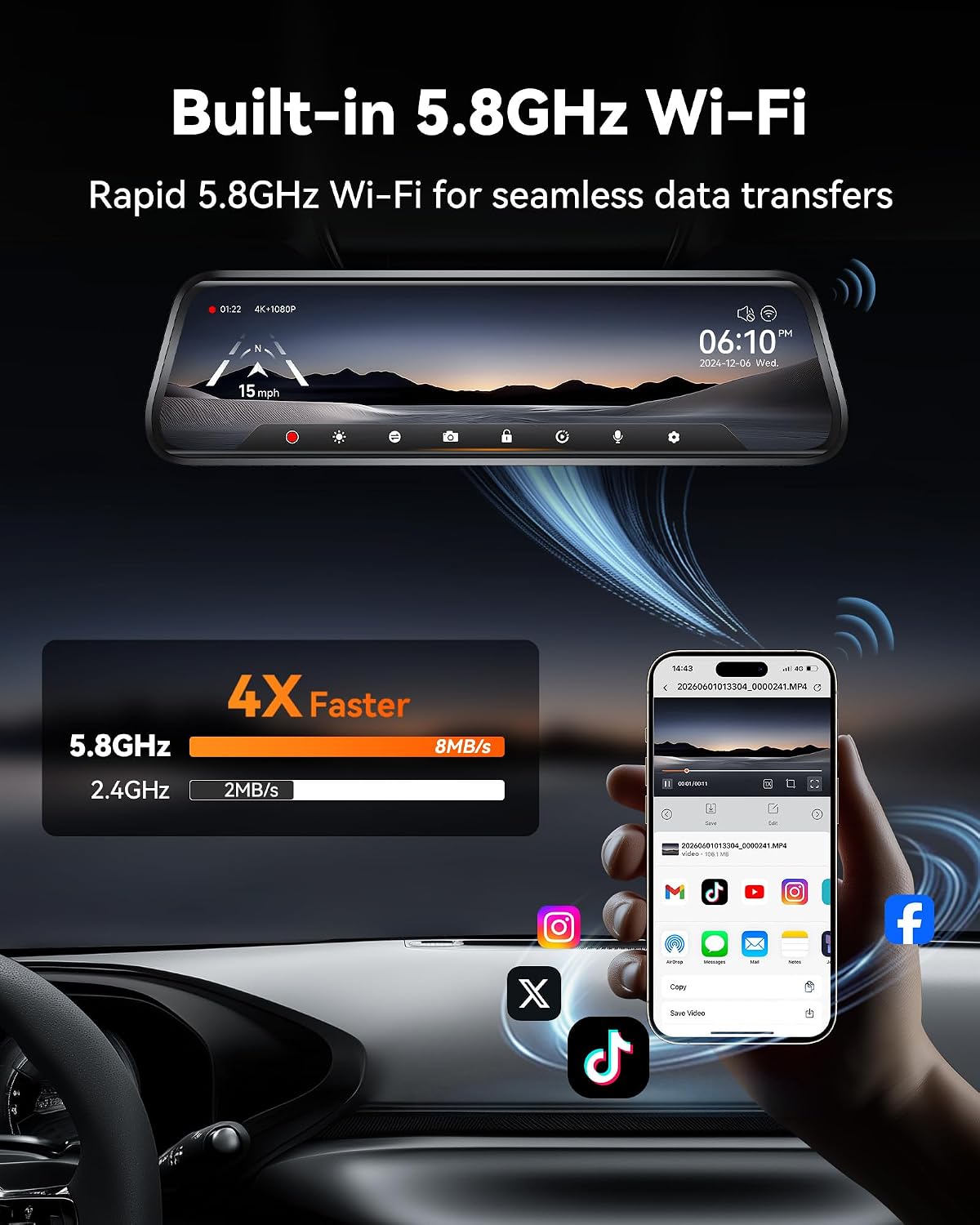 Thumbnail 2 de WOLFBOX G930 10" 4K Dash Cam Mirror