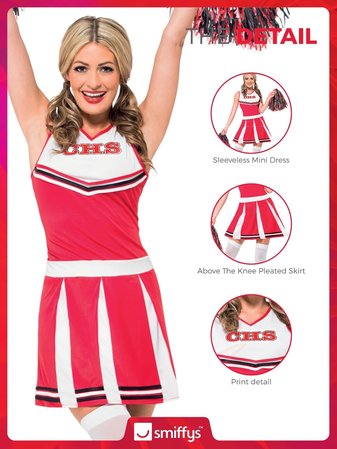 Thumbnail 4 de Smiffy's Cheerleader Costume Red Dress 32.5
