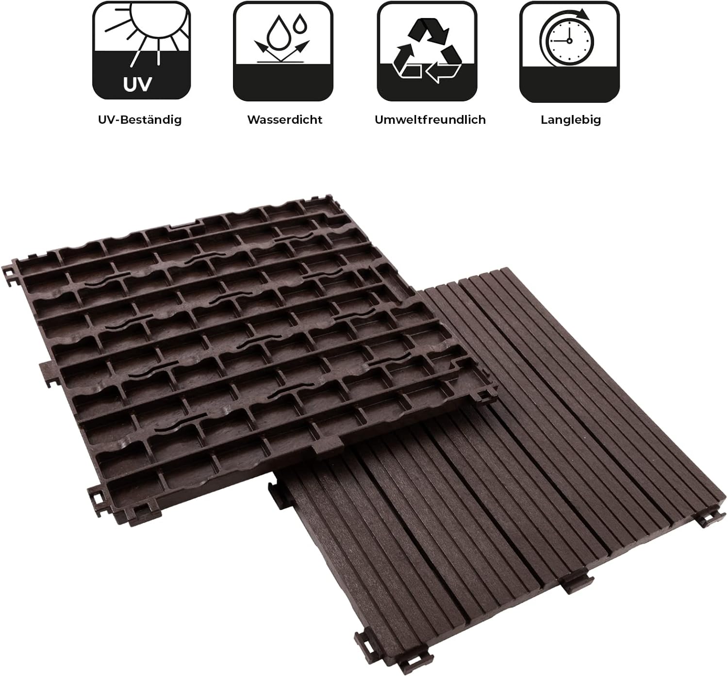 Thumbnail 4 de Floordirekt Fliesen 30x30 cm – wetterfeste Klickfliesen in Holzoptik, 2 m² (22 Stk.) für Balkon & Terrasse