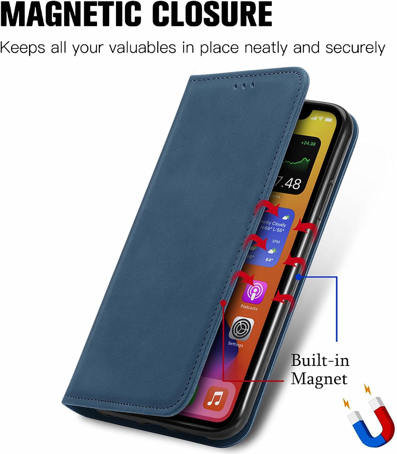 Detalle de Cracedily Handyhülle für Xiaomi Redmi A3 / A3X – Klapp-Flip Case mit Kartenfach, Magnetverschluss und Standfunktion (Blaugrün)