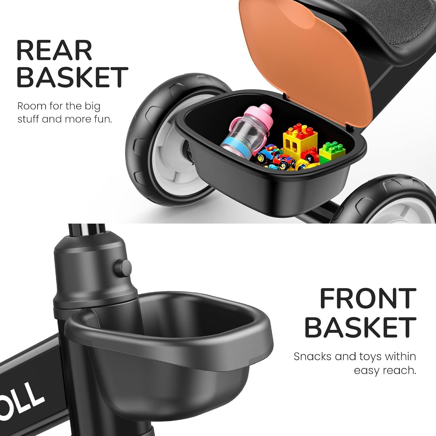 Thumbnail 6 de Umatoll Toddler Tricycle (Ages 2–5) with Adjustable Seat, Dual Baskets & Light-Up Wheels