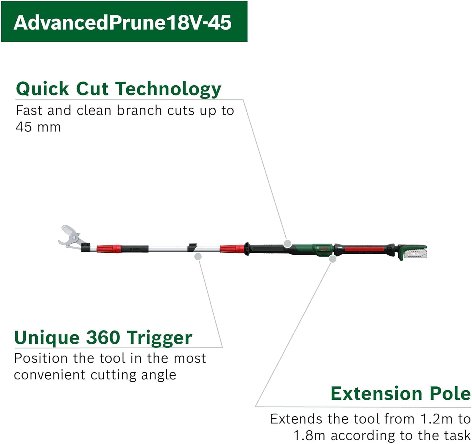 Thumbnail 2 de Bosch Cordless Pruner AdvancedPrune 18V-45 with Extension Pole