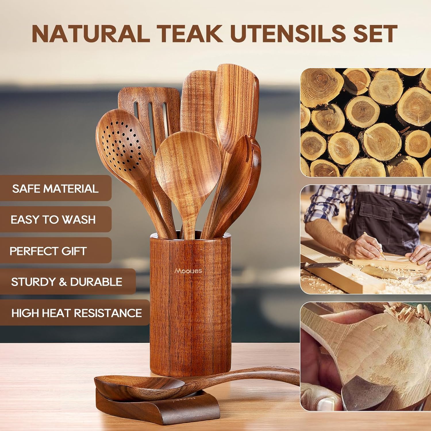 Thumbnail 1 de Mooues 9-Piece Teak Kitchen Utensil Set 🍽