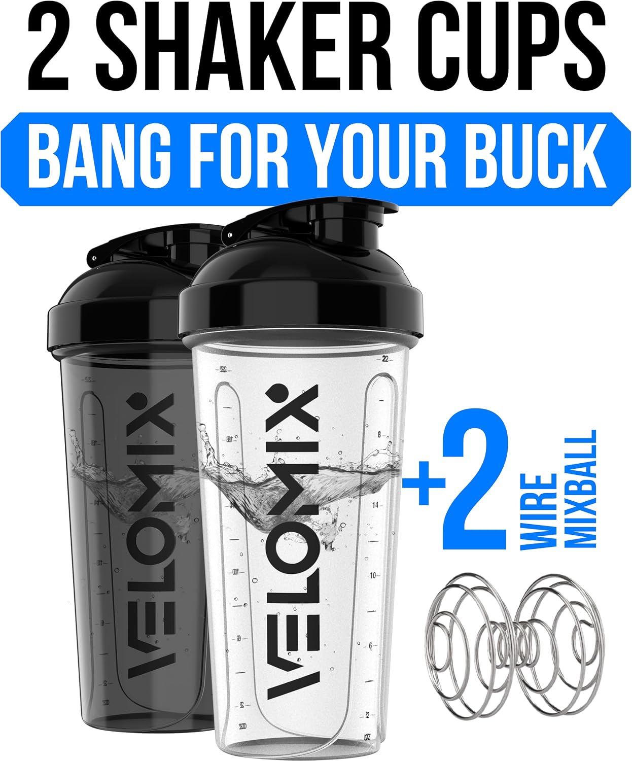 Detalle 2 de VELOMIX protein shaker bottle 828ml 2 pack
