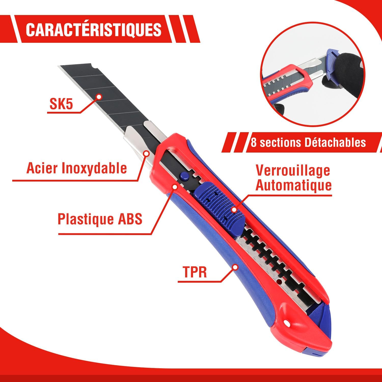 Thumbnail 3 de WORKPRO Cutter pro 18 mm lot de 5 avec lames SK5 🛠️