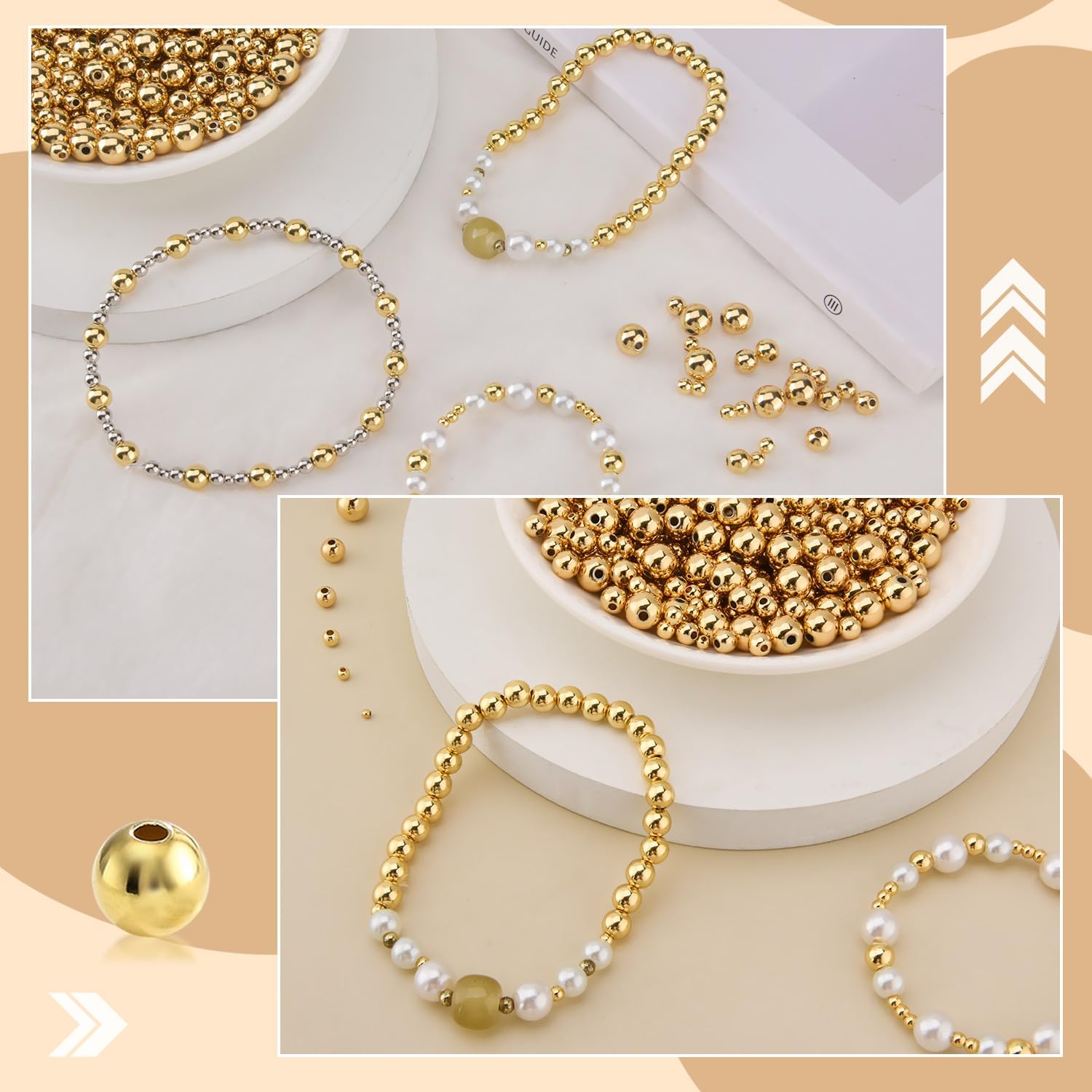 Detalle 2 de Gold Spacer Beads, 5 mm