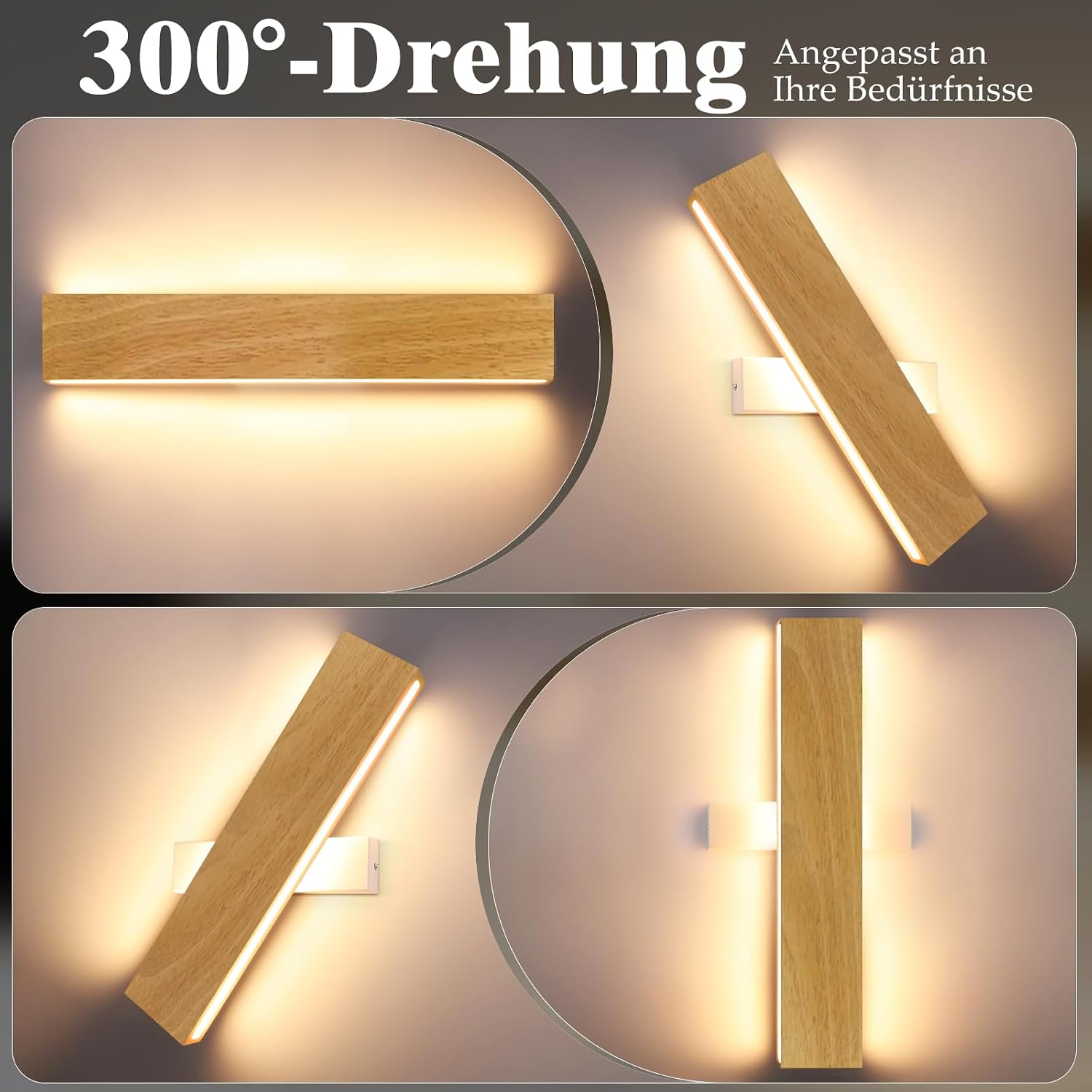 Detalle de ZMH Wandleuchte 32 cm 11 W Holz-Design
