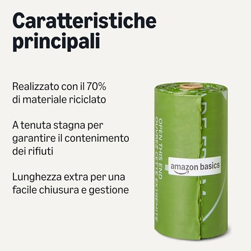 Detalle 2 de Amazon Basics Sacchetti per Escrementi di Cani in Materiale Riciclato (300 pezzi, senza dispenser, senza odori) – 20 rotoli da 15 sacchetti