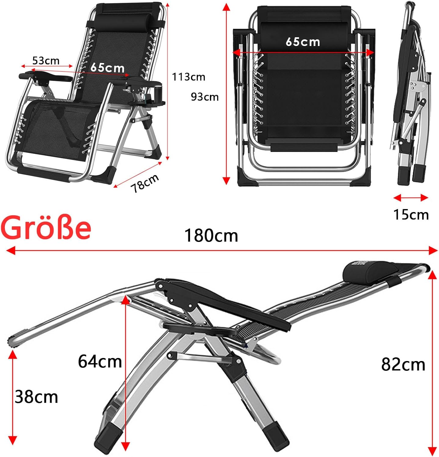 Detalle de TYGYSDO chaise longue de jardin pliable 200 kg avec dossier haut réglable et appuie-tête