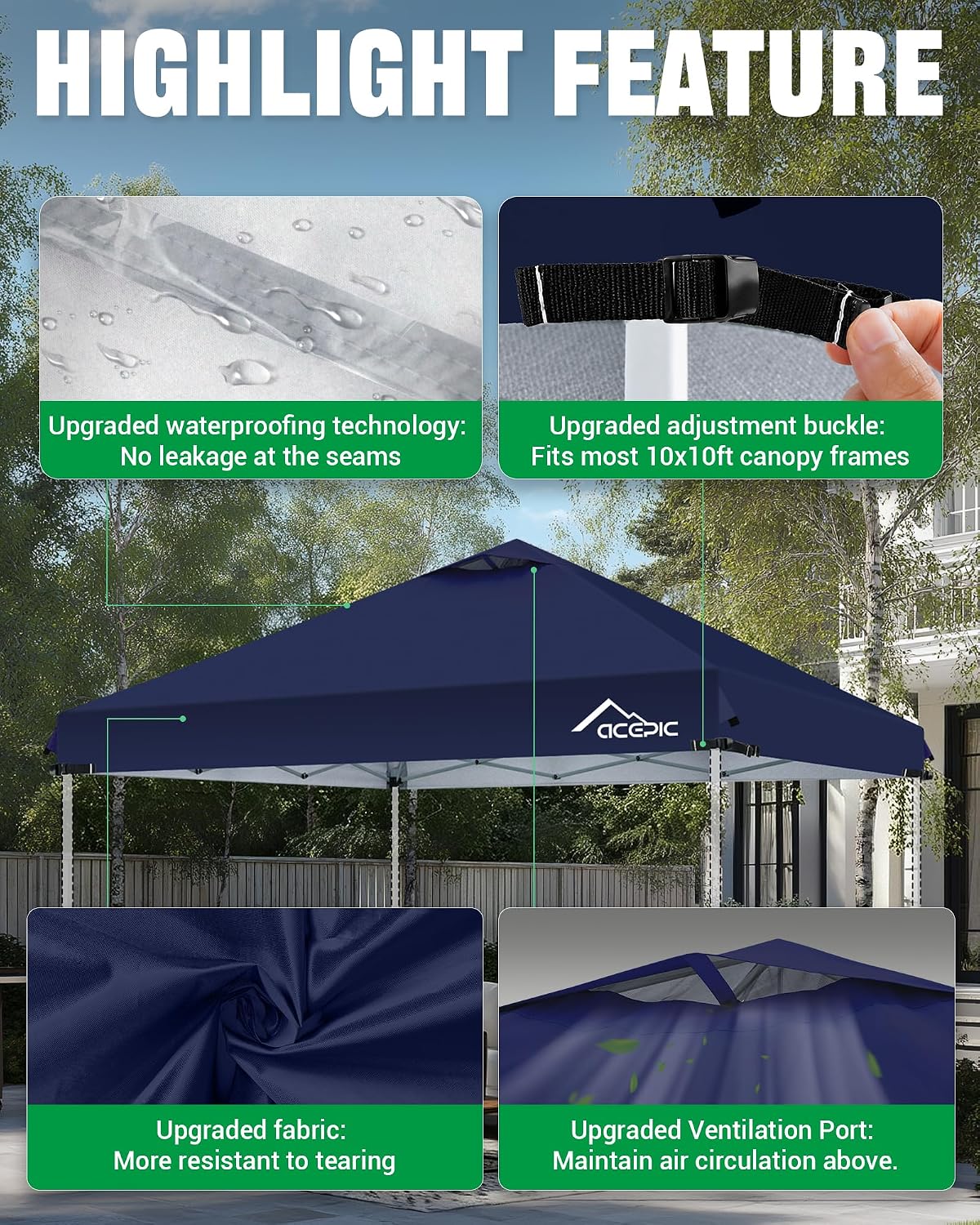 Detalle 2 de Acepic CT1-Navy Blue-AC1 10x10 Canopy Replacement Top with Air Vent