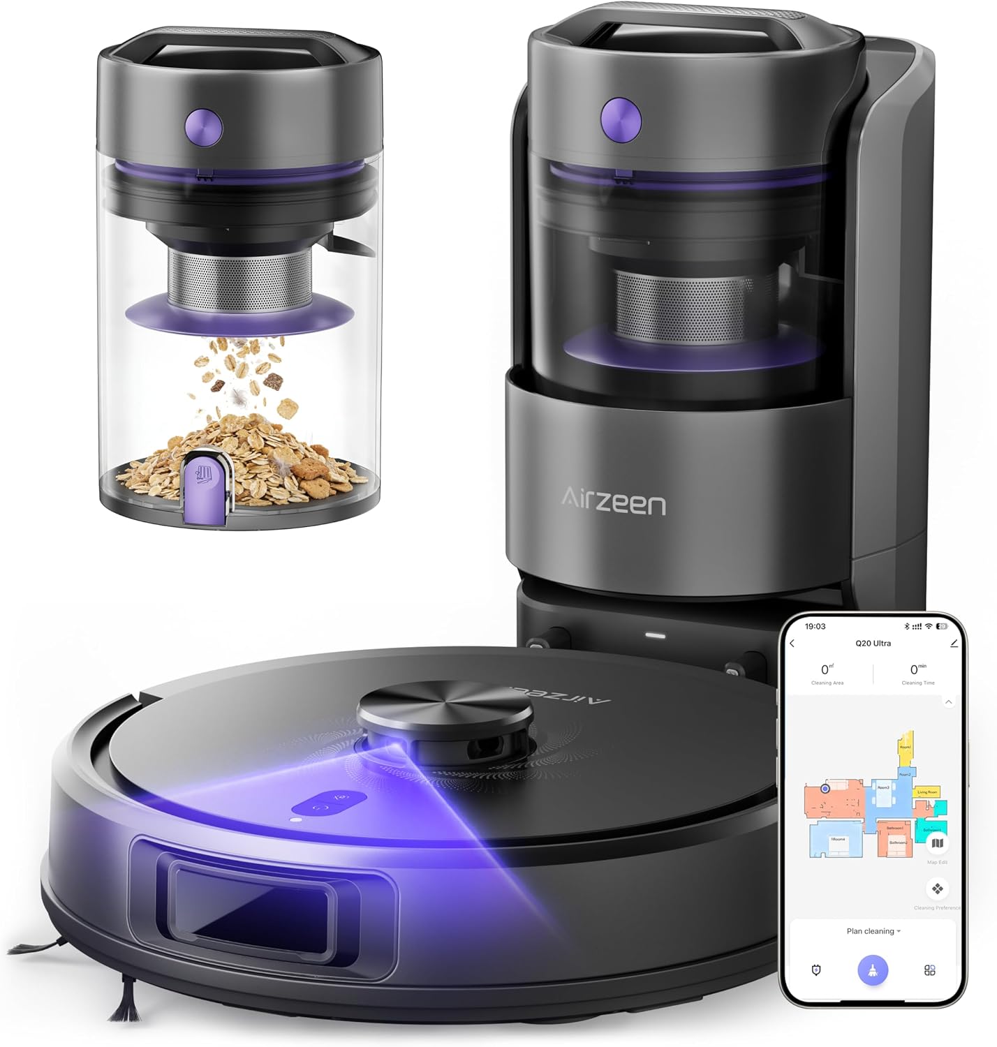 Detalle de Q20 Ultra: Upgraded Bagless Robot Vacuum and Mop with Self-Emptying, LiDAR Navigation, and Smart Mapping