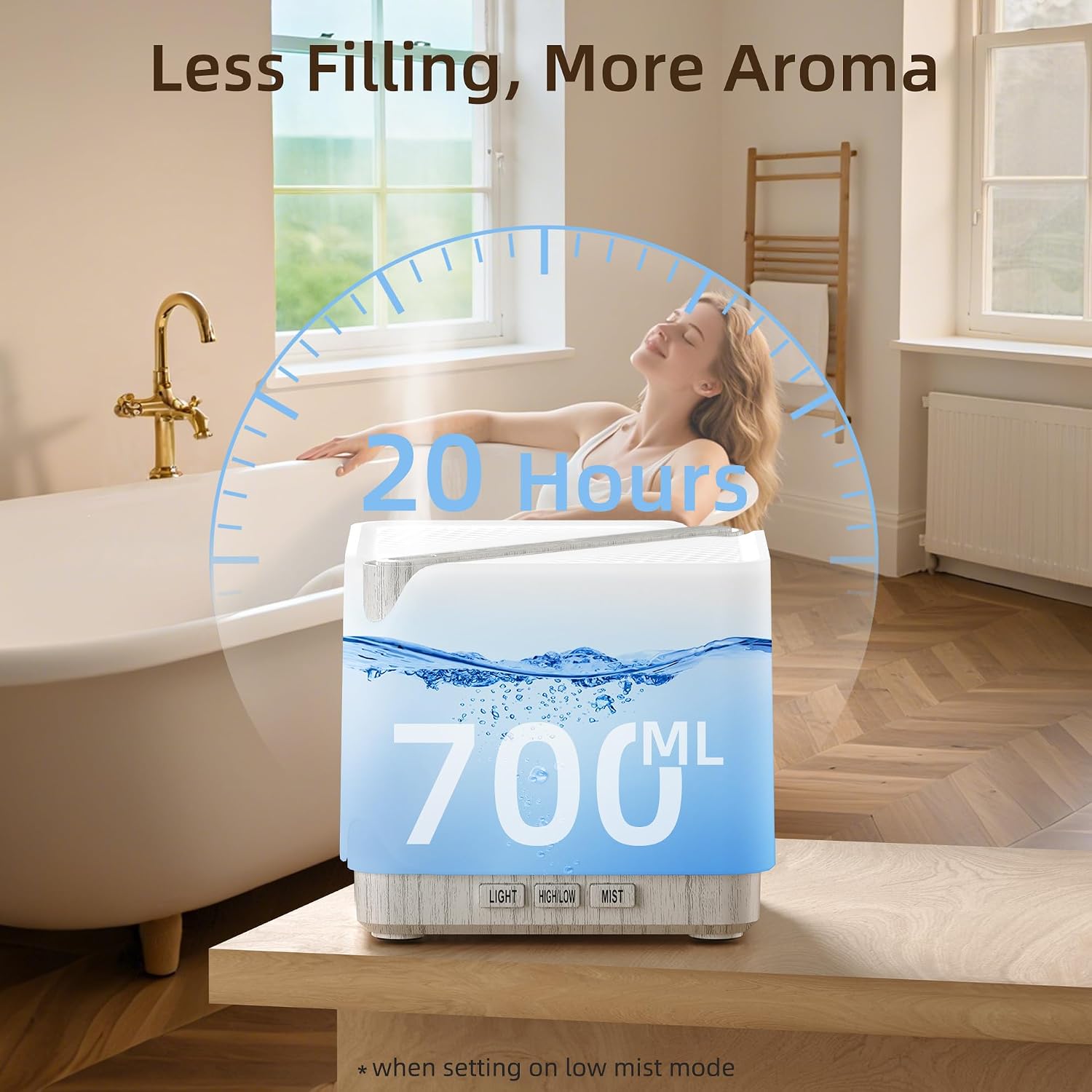 Detalle 2 de ASAKUKI AD004DE 700 ml Ultrasonic Essential Oil Diffuser and Humidifier