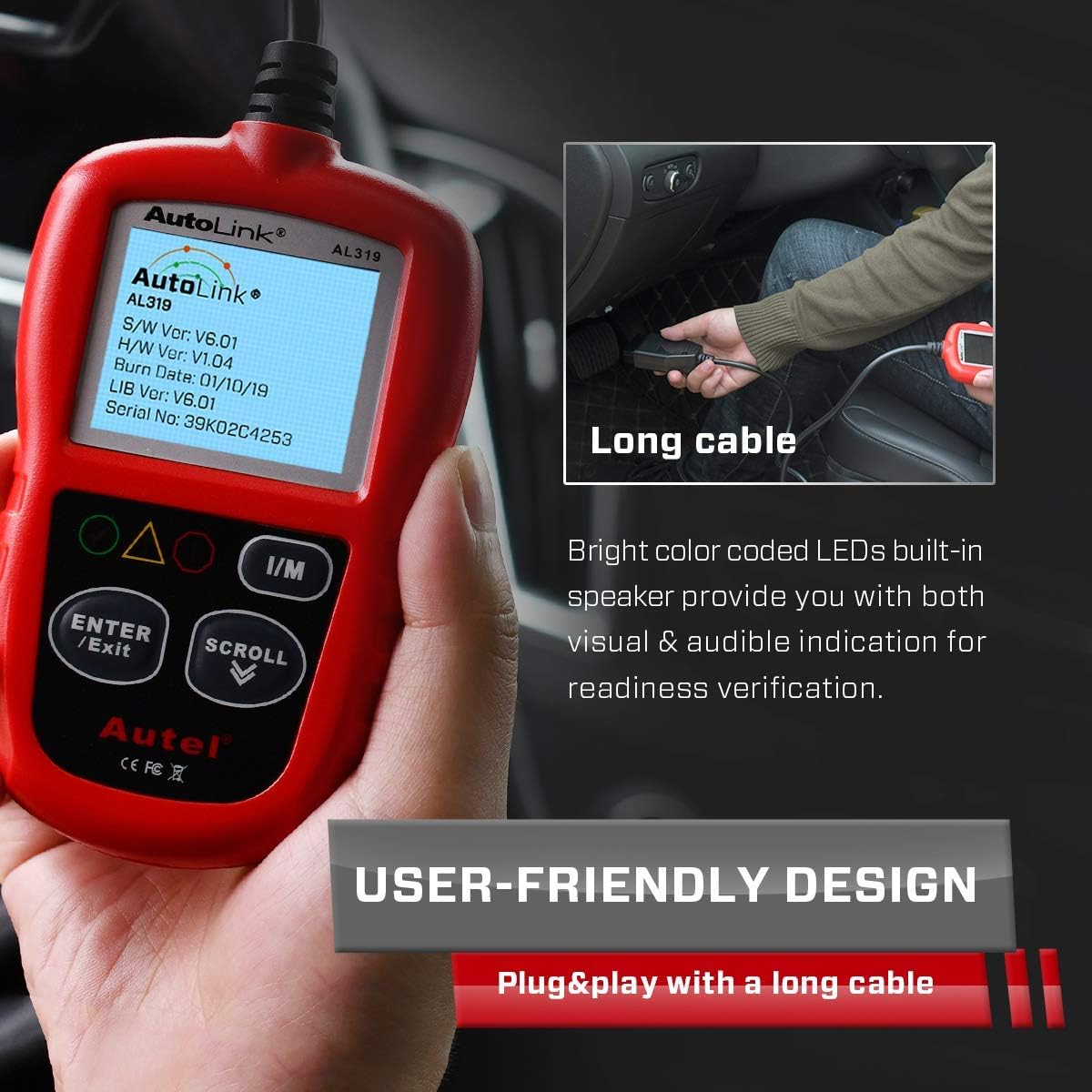 Detalle de Autel AL319 OBD2 Code Reader – Universal Car Diagnostic Tool for Emissions and Engine Fault Codes