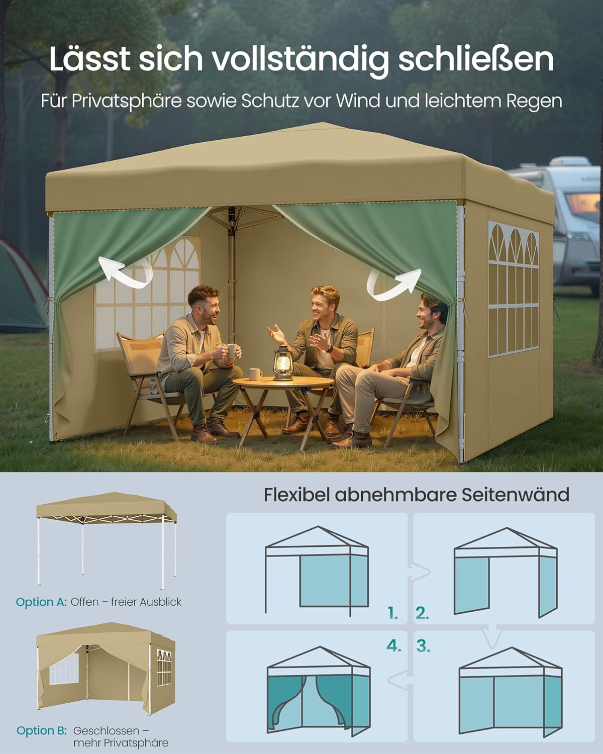 Thumbnail 6 de SONGMICS Pavillon 3 x 3 m mit Seitenwänden – Faltpavillon für Garten, Hof und Markt (Beige) GCT104LZ01