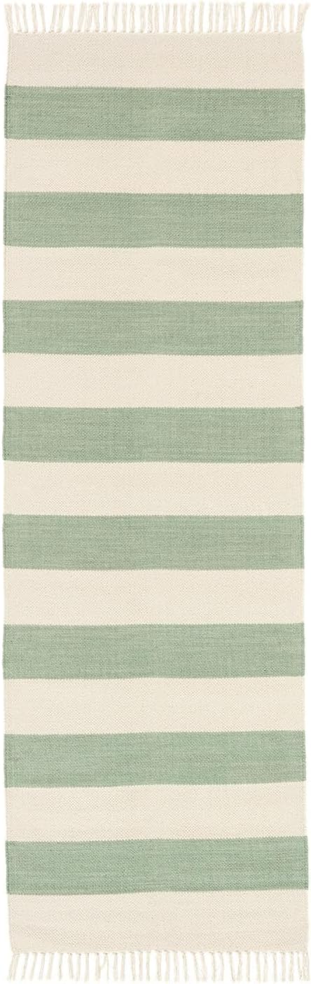Detalle de RugVista Cotton stripe – dywan bawełniany 80 x 250 cm, miętowy, płasko tkany