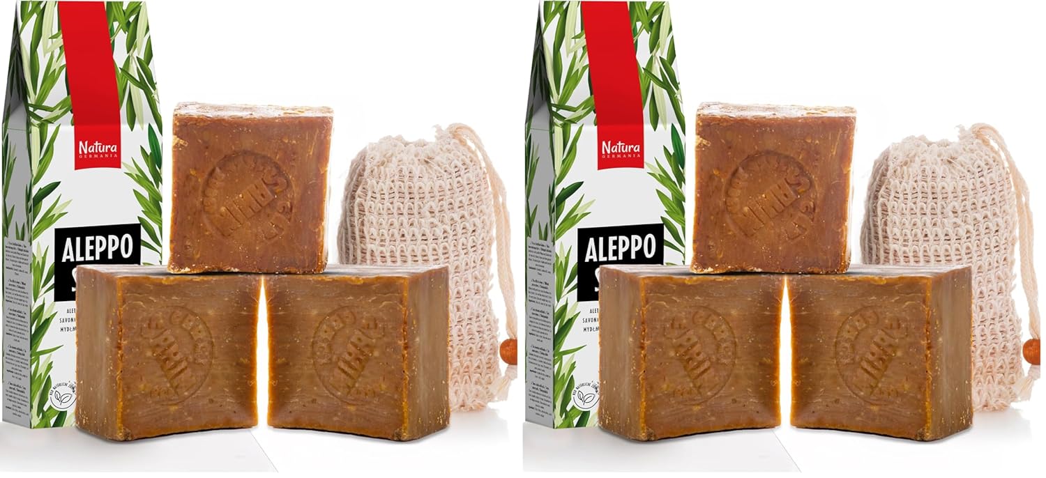 Thumbnail 6 de Natura Germania Aleppo Seife - 3 x ca. 200 g, 100% Olivenöl + Sisal Seifensäckchen, Handarbeit vegan