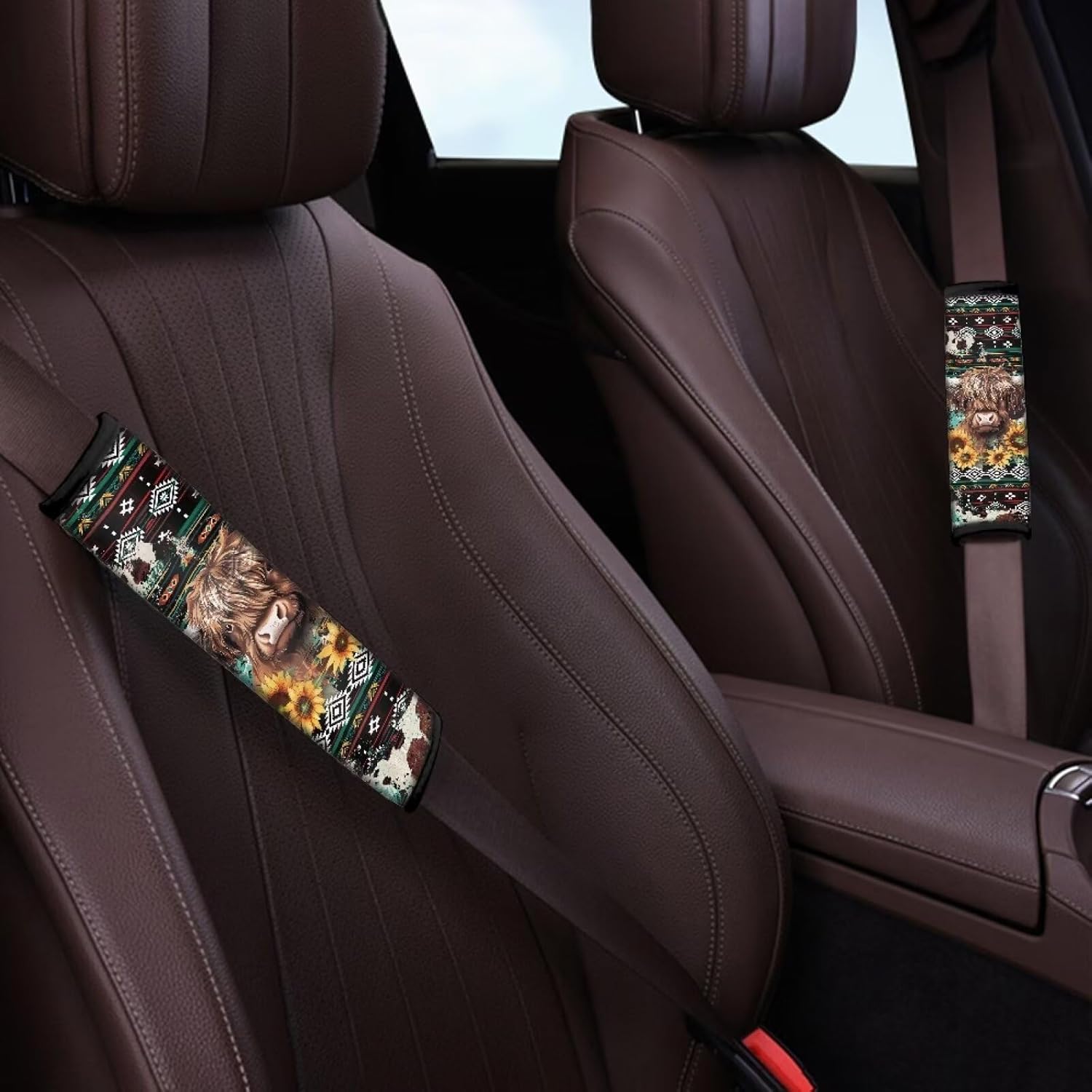 Thumbnail 2 de Wanyint Aztec Highland Cow 2-Pack Seat Belt Pads