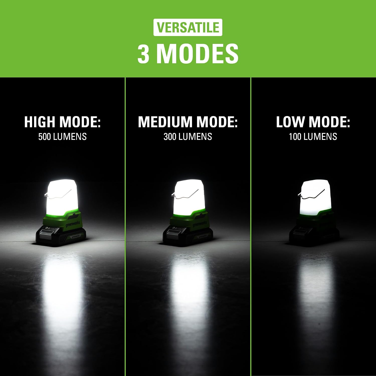 Detalle de Greenworks G24LA500 lantern and camping light with hanging hook (500 lumens) – USB and Type C outputs (tool-only)