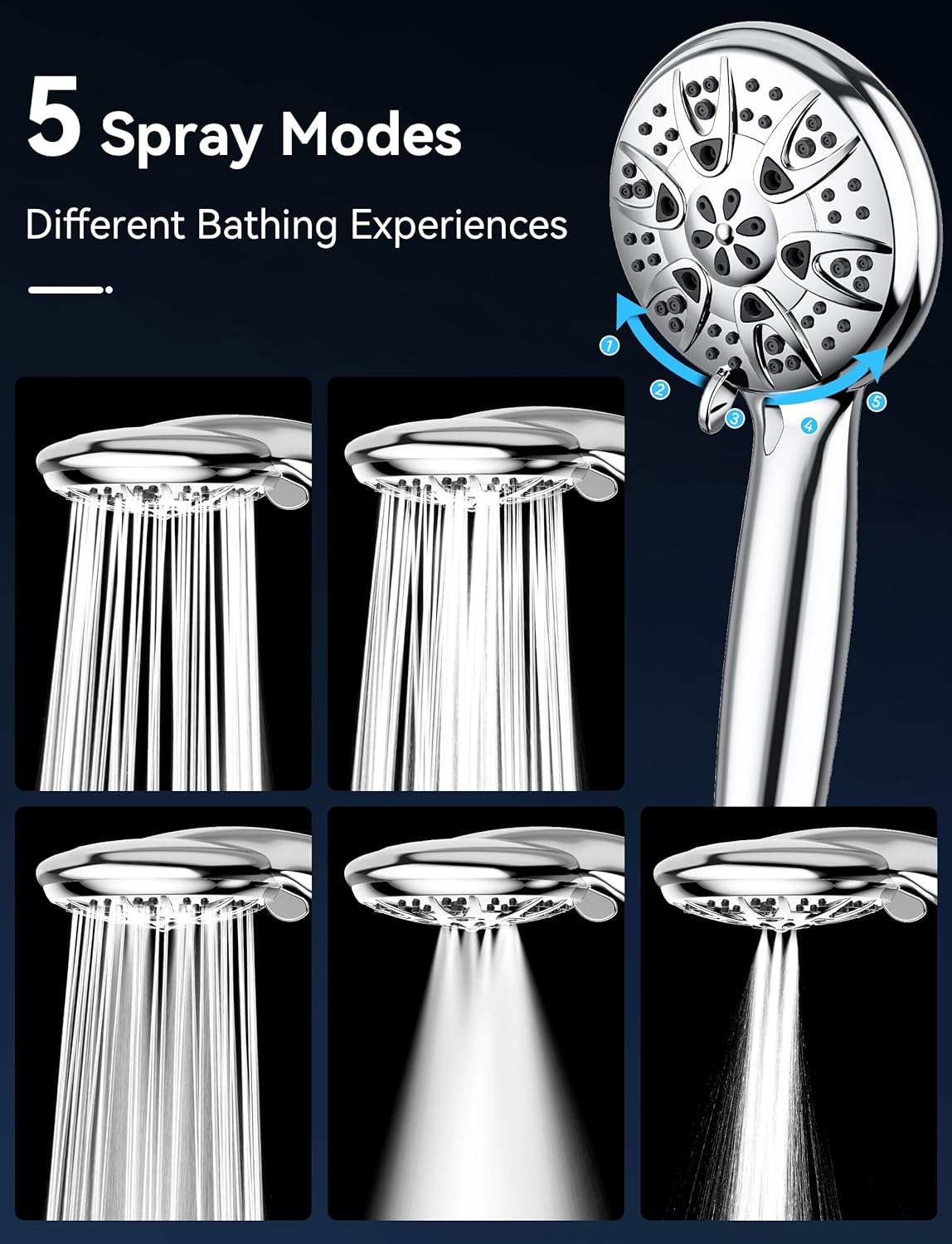 Thumbnail 5 de dothnix Shower Head with Hose 1.5m – High Pressure, 5 Spray Modes
