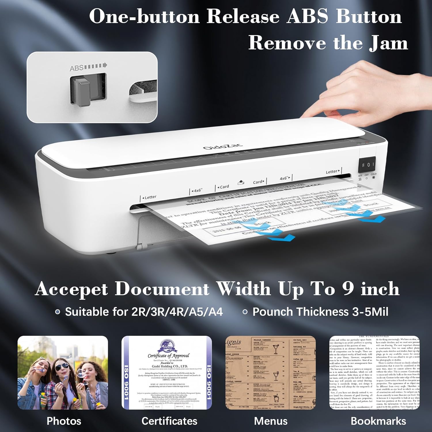 Thumbnail 5 de OidoZac A4 Laminator Machine, 11 in 1 Thermal Laminator with 36 Laminating Pouches, Cold Hot Lamination Machine 3 Cutter Heads & Built-in Trimmer for School Home Business Office(White)
OidoZac A4 Laminator Machine, 11 in 1 Thermal…