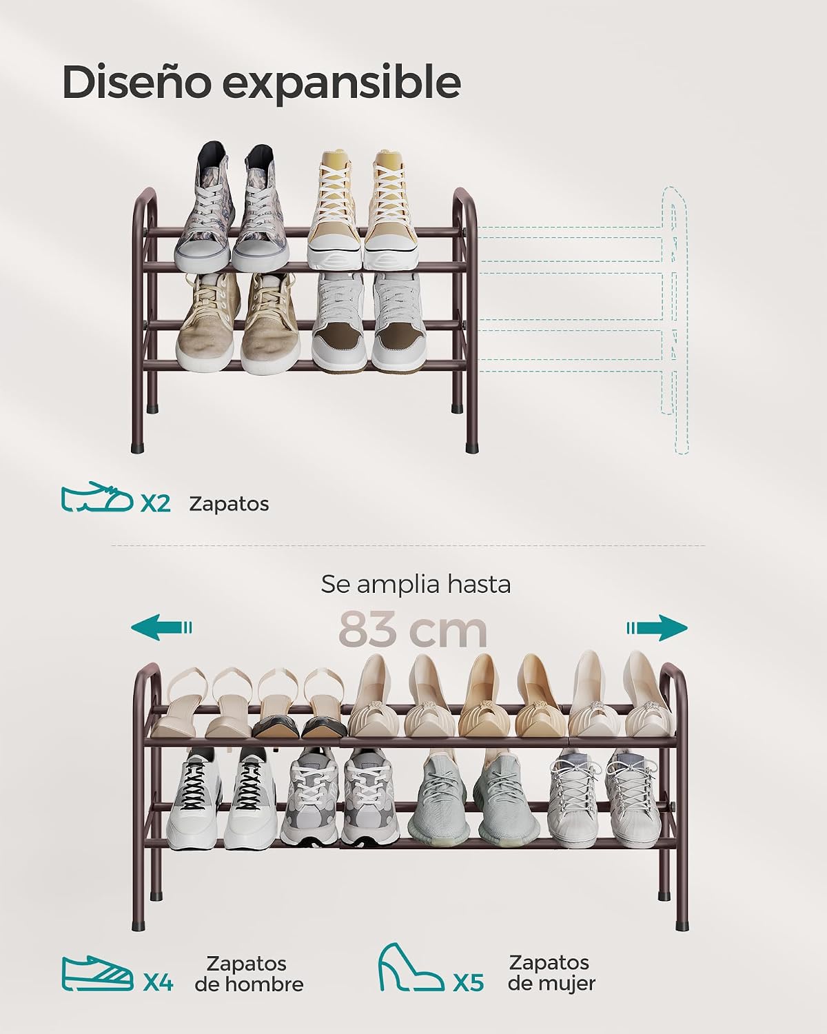 Thumbnail 2 de SONGMICS Zapatero Extensible Bronce 58 cm